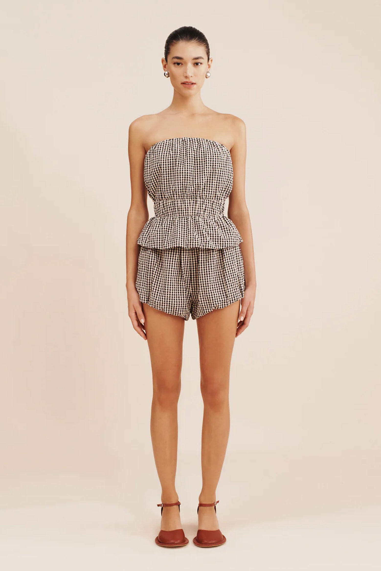 Posse Aurelia Strapless Top in Gingham Black and Cream available at The New Trend Australia