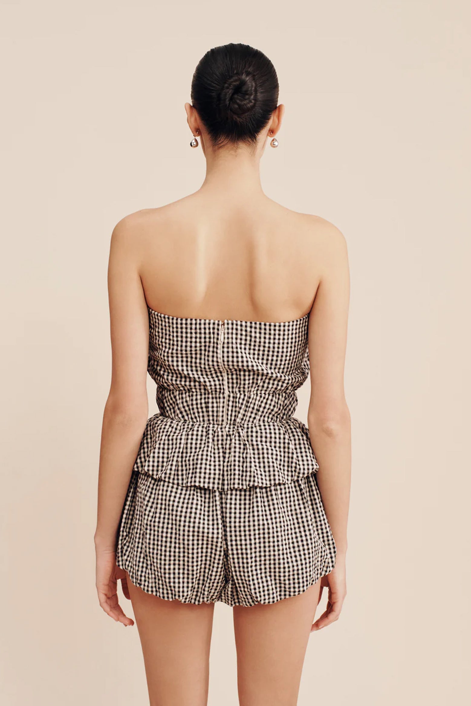 Posse Aurelia Strapless Top in Gingham Black and Cream available at The New Trend Australia