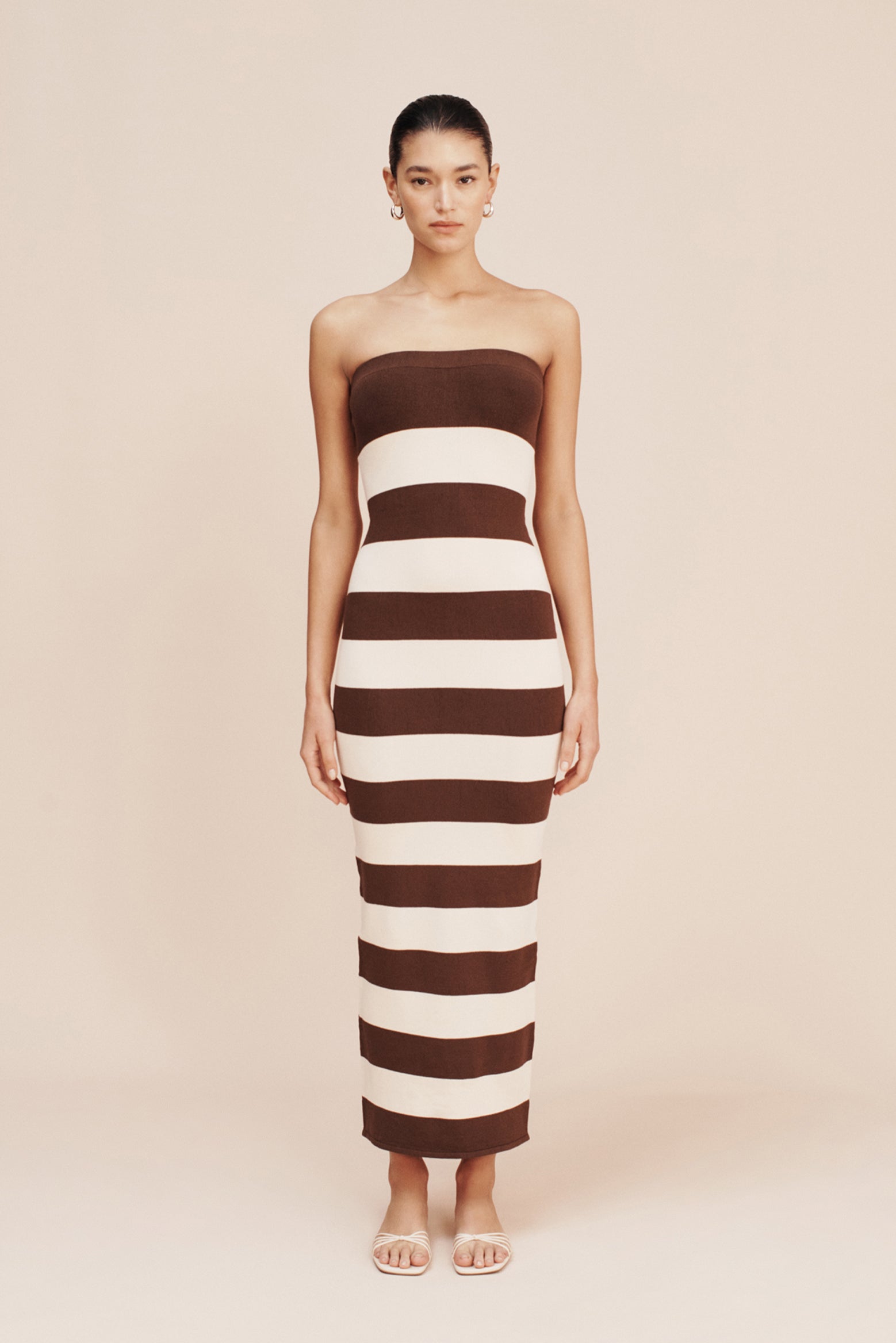 POSSE Theo Maxi Dress in Chocolate/Cream available at The New Trend Australia.
