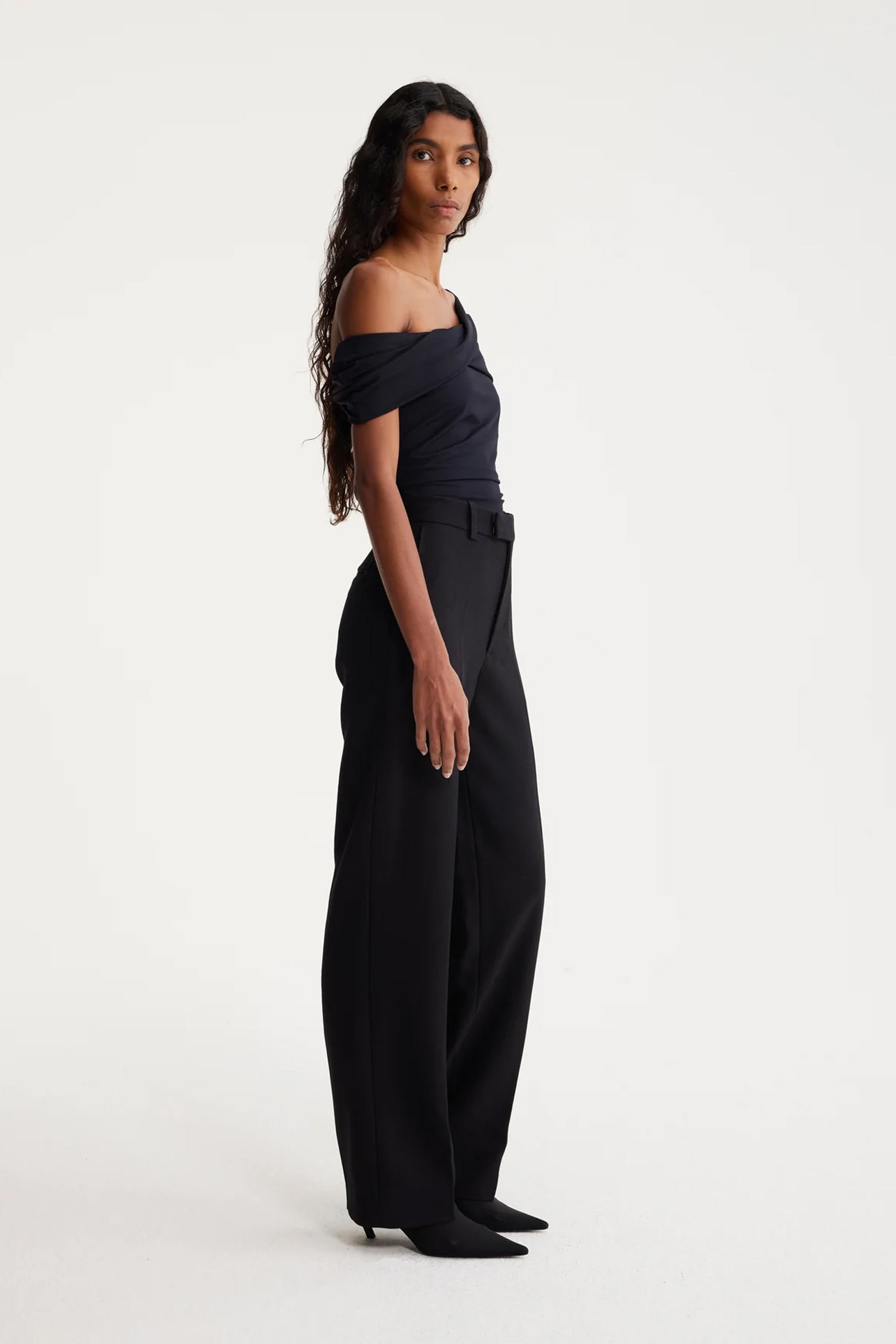 ROHE Asymmetrical Off Shoulder Top in Noir available at The New Trend Australia.