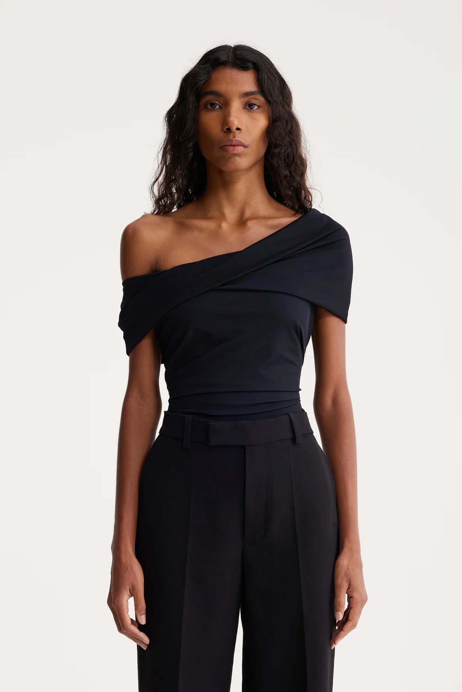 ROHE Asymmetrical Off Shoulder Top in Noir available at The New Trend Australia.