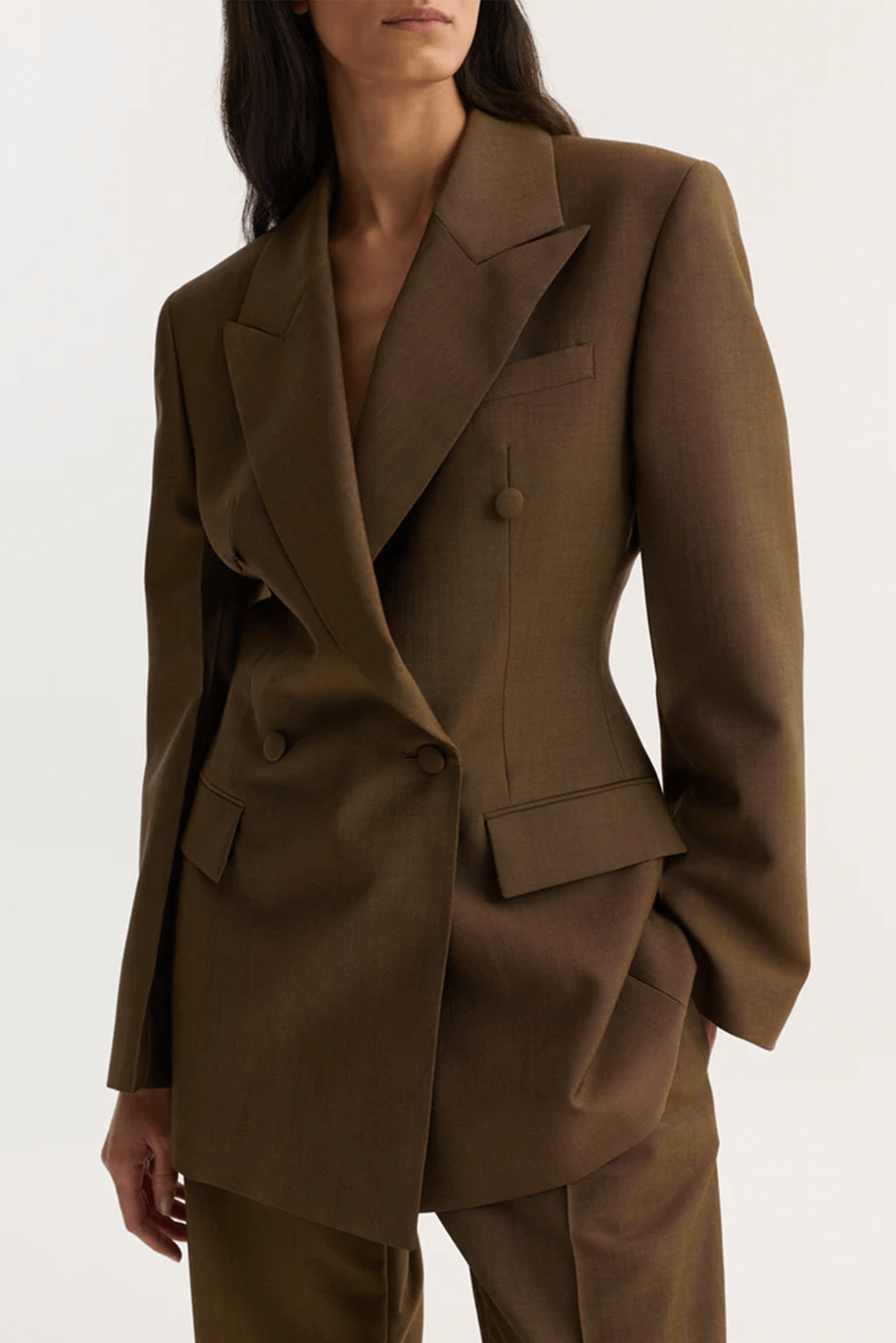 ROHE DOUBLE-BREASTED HOURGLASS BLAZER GOLDEN BROWN | THE NEW TREND