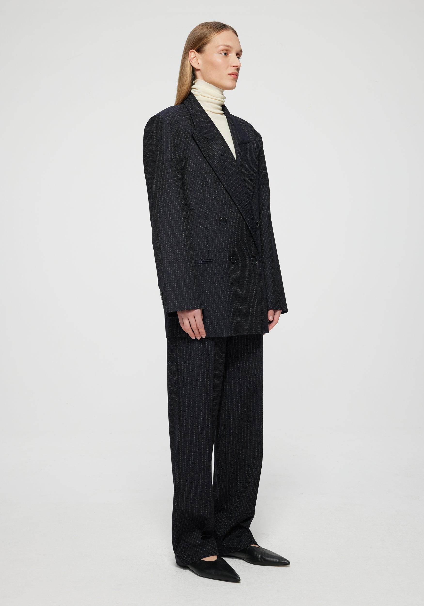 Rohe Double Breasted Pinstripe Blazer in Navy Pinstripe available at TNT The New Trend Australia
