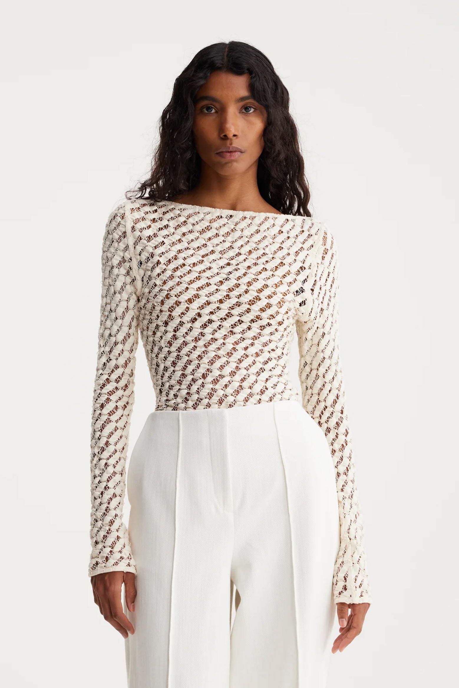Rohe Lace Boat Neck Top in Cream available at The New Trend Australia.
