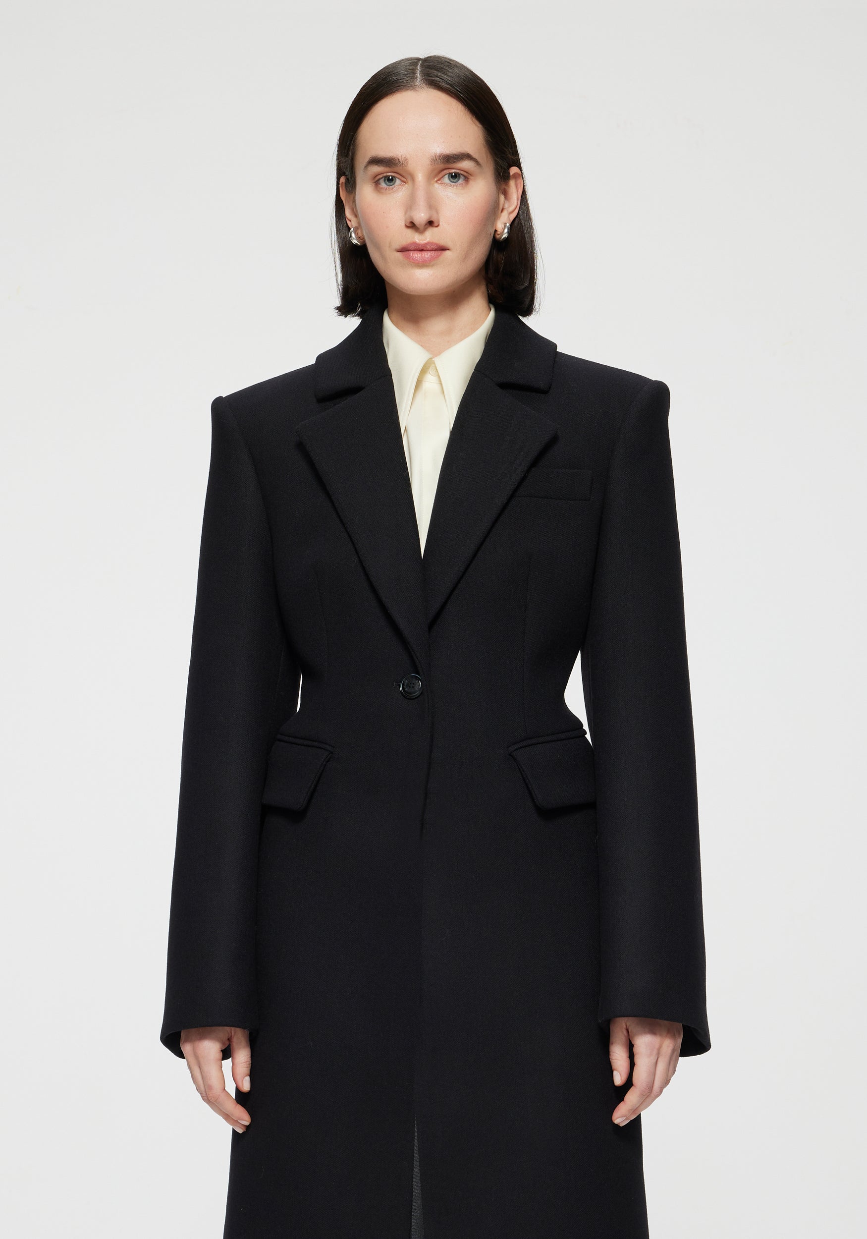 Rohe Long Waisted Coat in Noir available at TNT The New Trend Australia