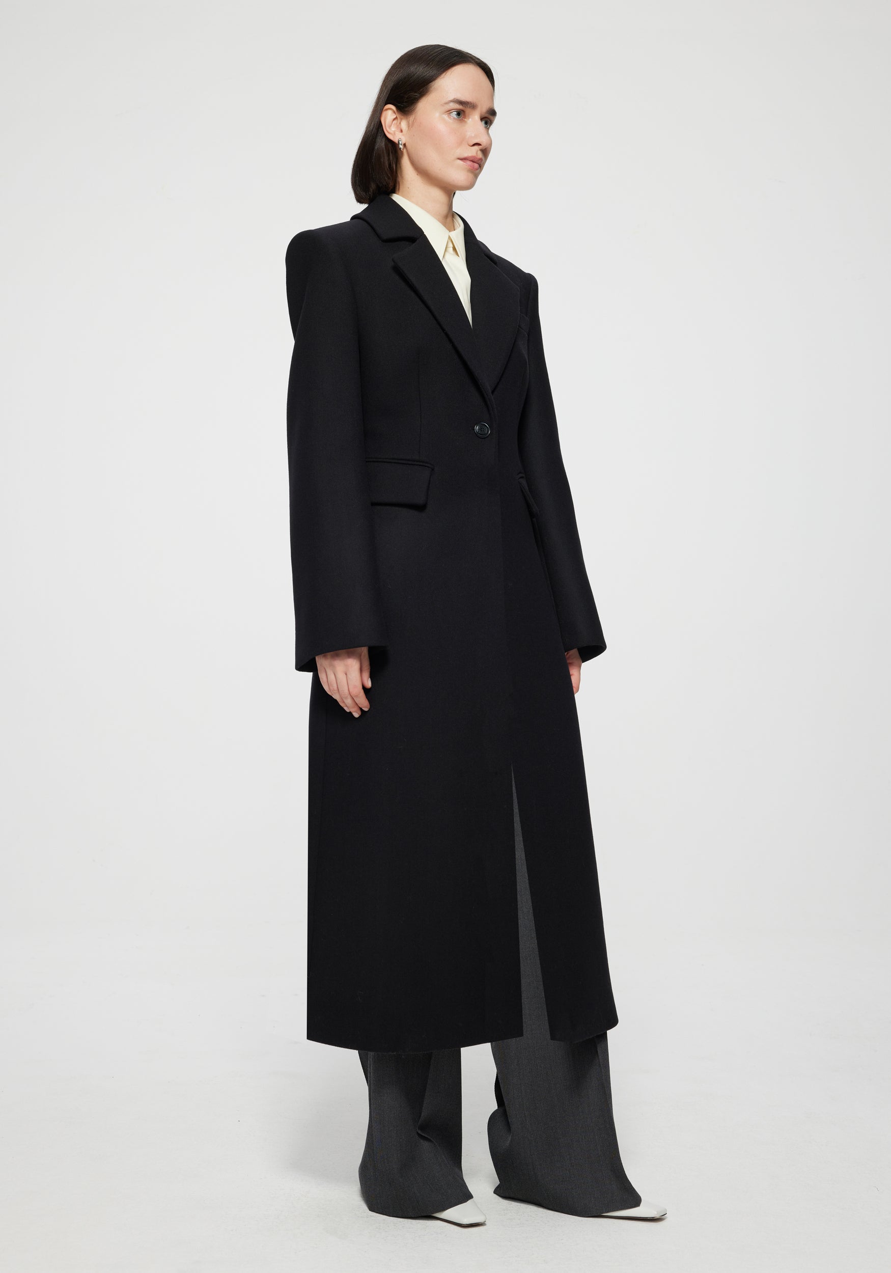 Rohe Long Waisted Coat in Noir available at TNT The New Trend Australia