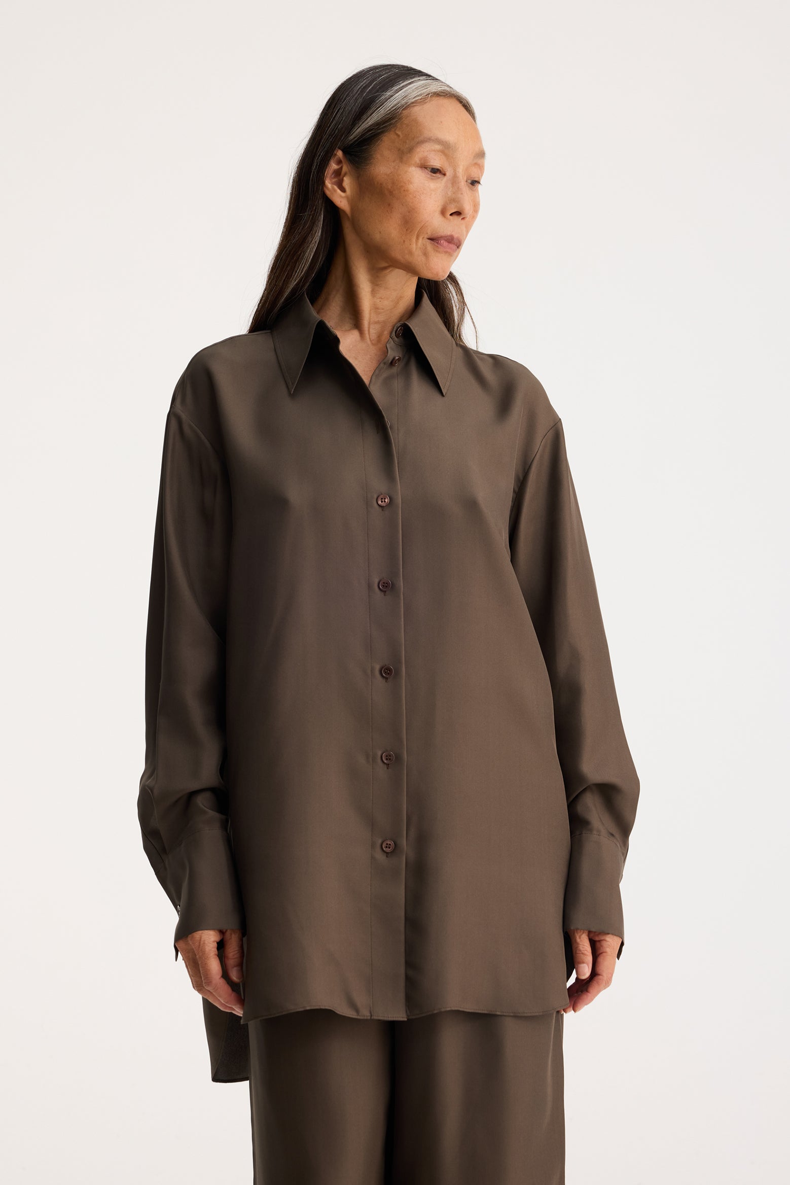 The Rohe Oversized Silk Shirt in Earth available at The New Trend Australia