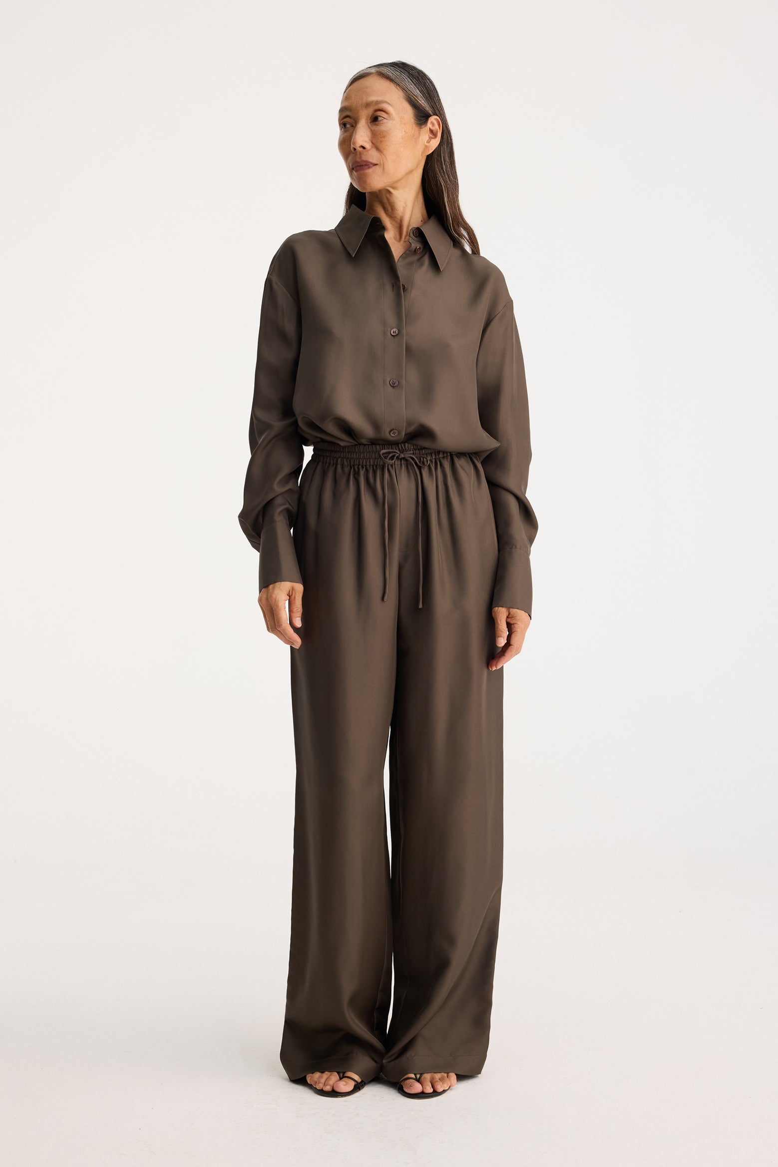 The Rohe Oversized Silk Shirt in Earth available at The New Trend Australia