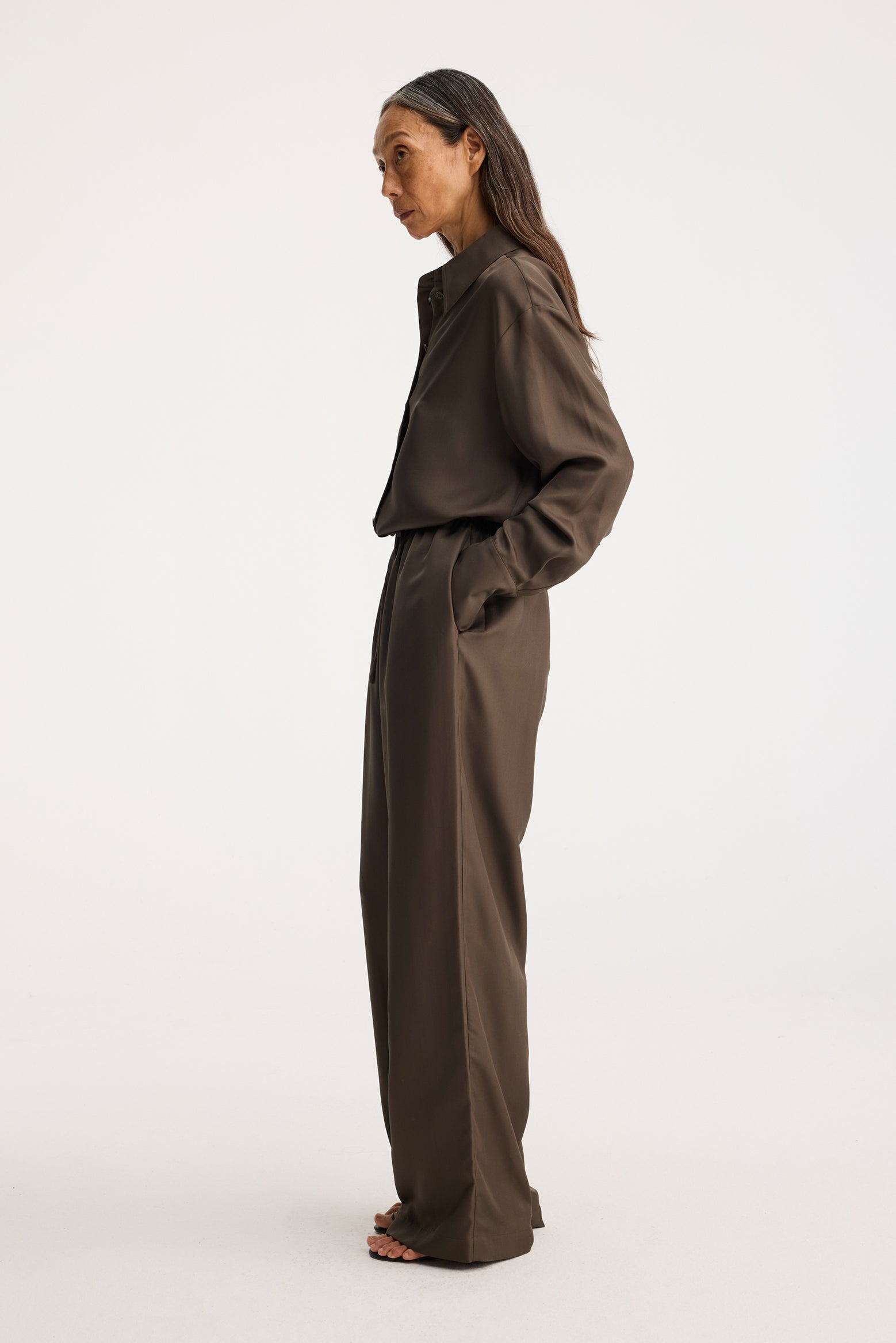 The Rohe Oversized Silk Shirt in Earth available at The New Trend Australia