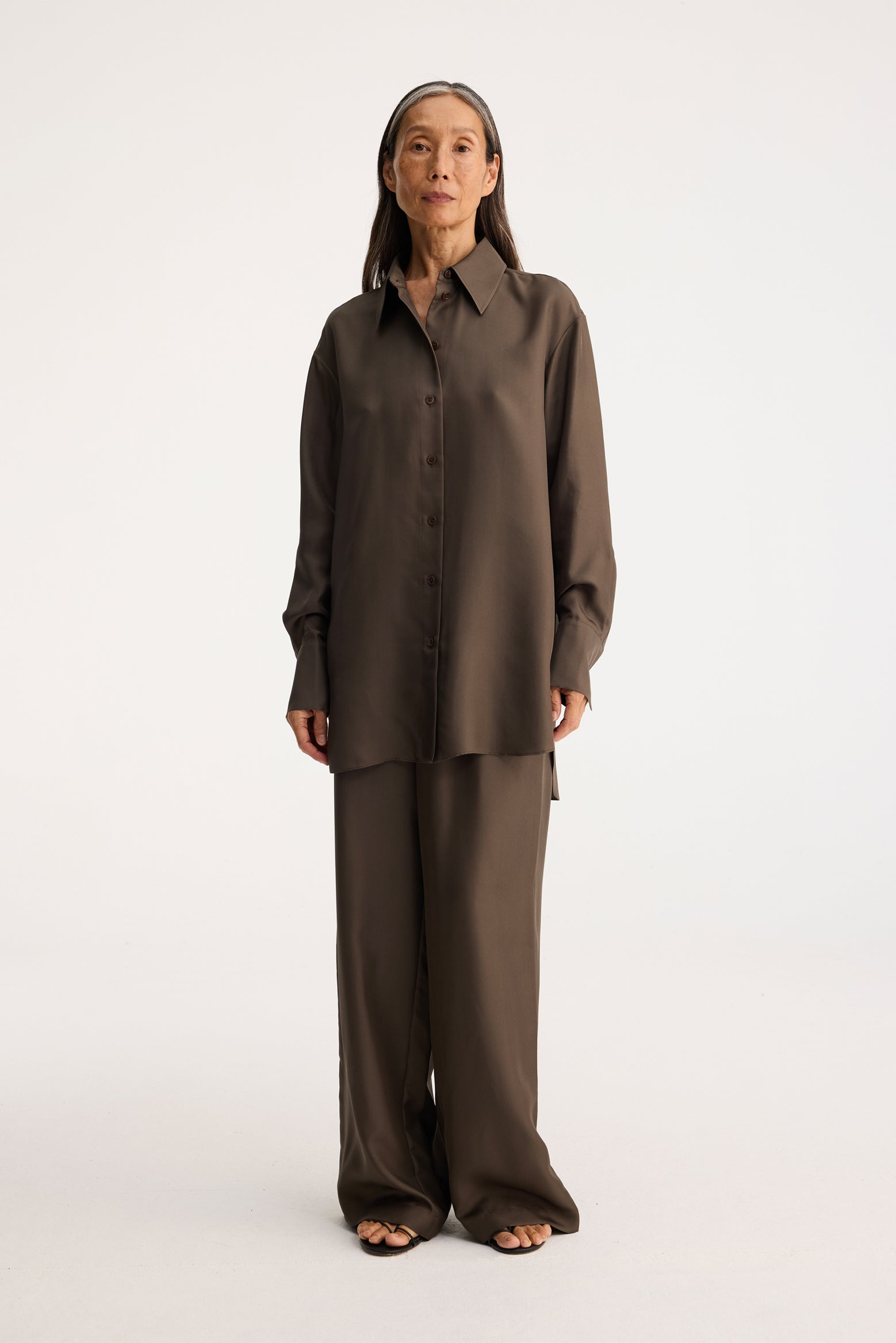 The Rohe Oversized Silk Shirt in Earth available at The New Trend Australia