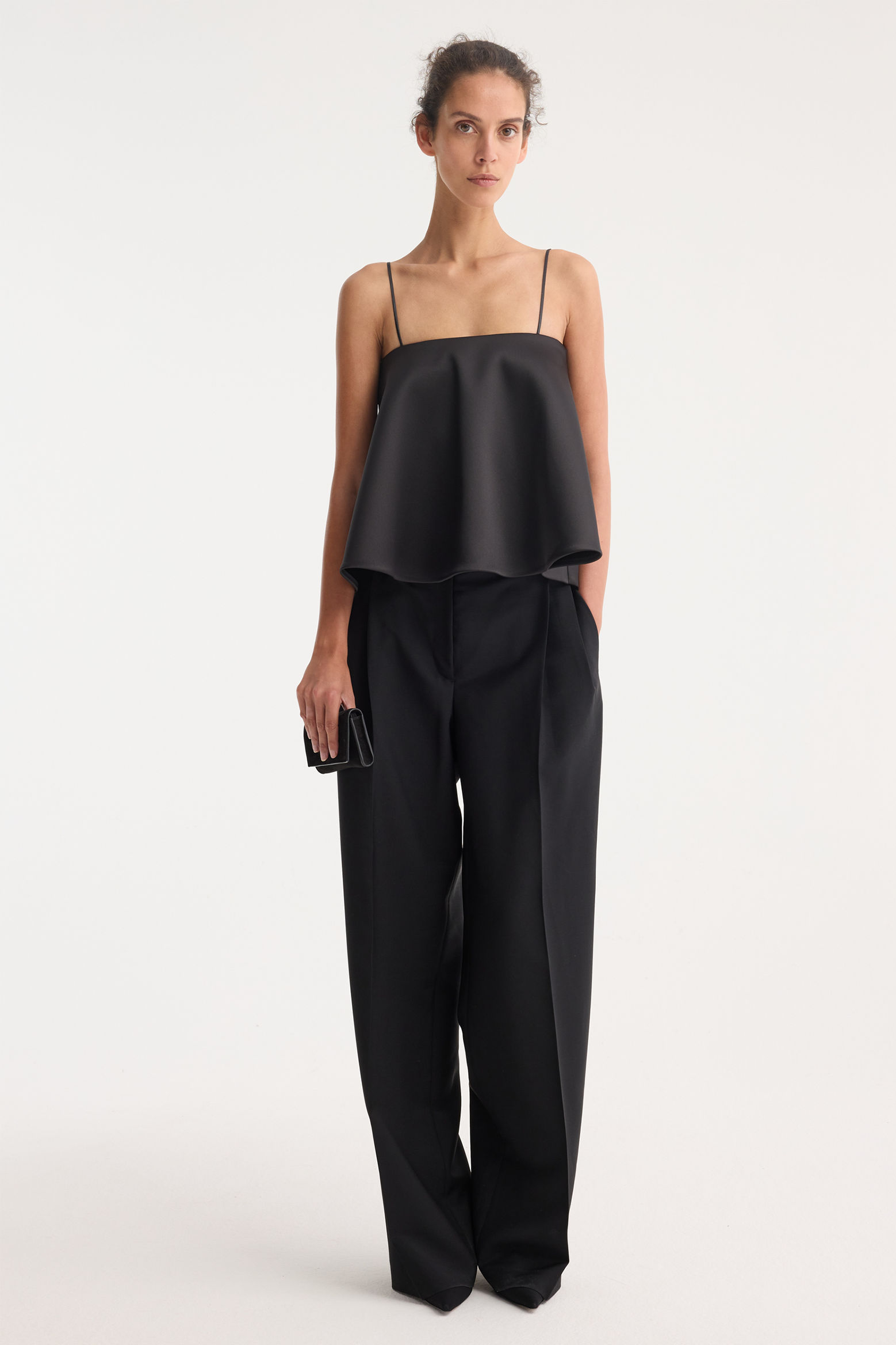 RÓHE PEPLUM SATIN TOP IN BLACK | THE NEW TREND