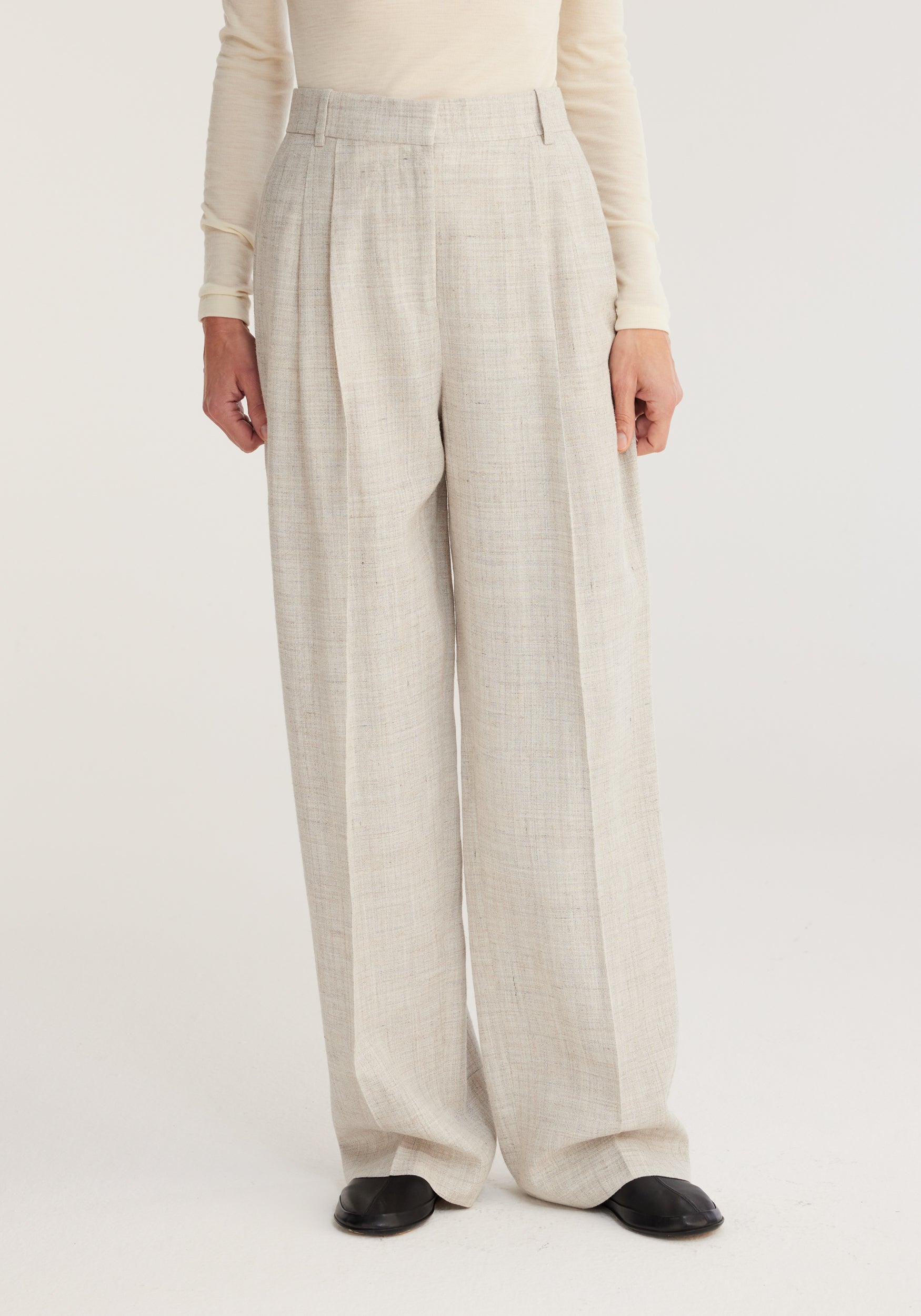 The Rohe Wide Leg Pleated Trousers in Stone Melange available from The New Trend Australia