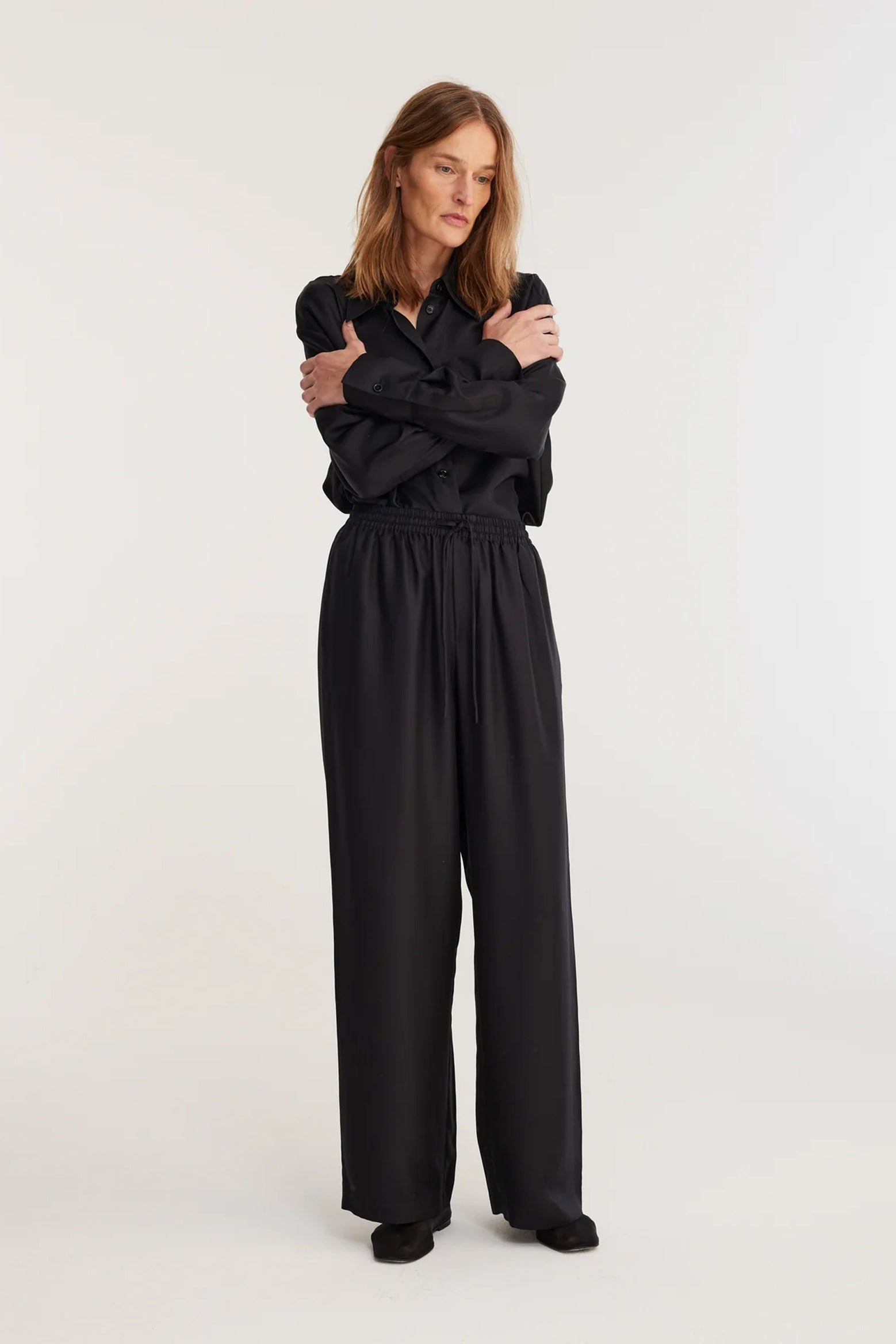 Rohe Wide Leg Silk Trouser in Noir available at The New Trend Australia.