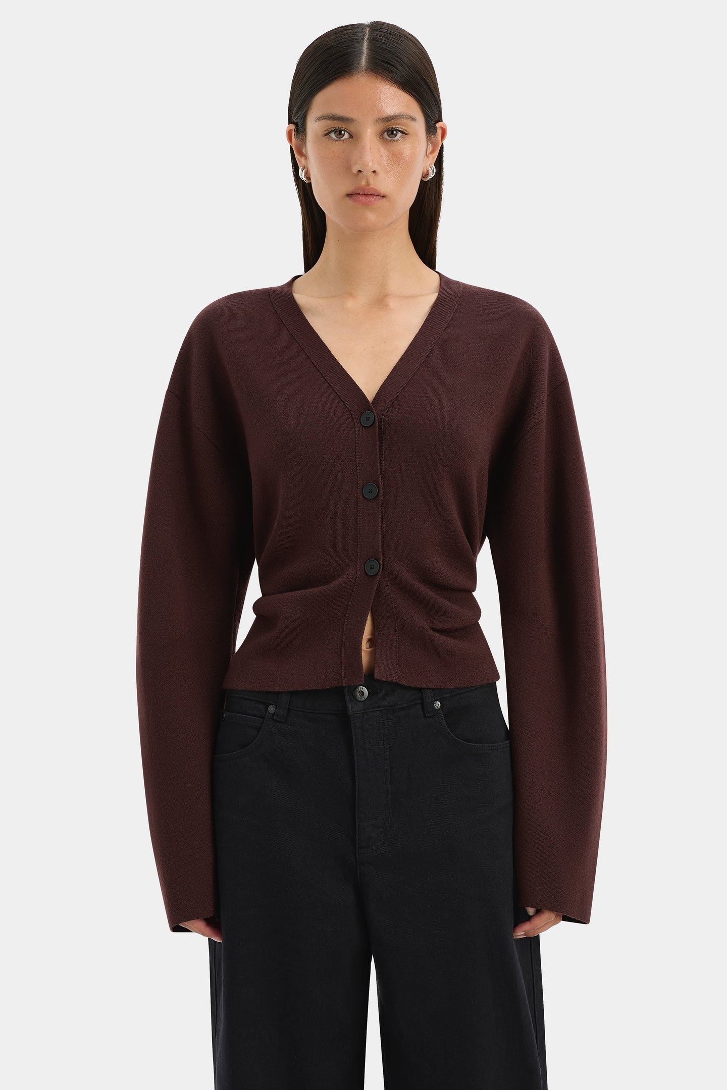 SIR AYANA GATHERED CARDIGAN IN PLUM | THE NEW TREND