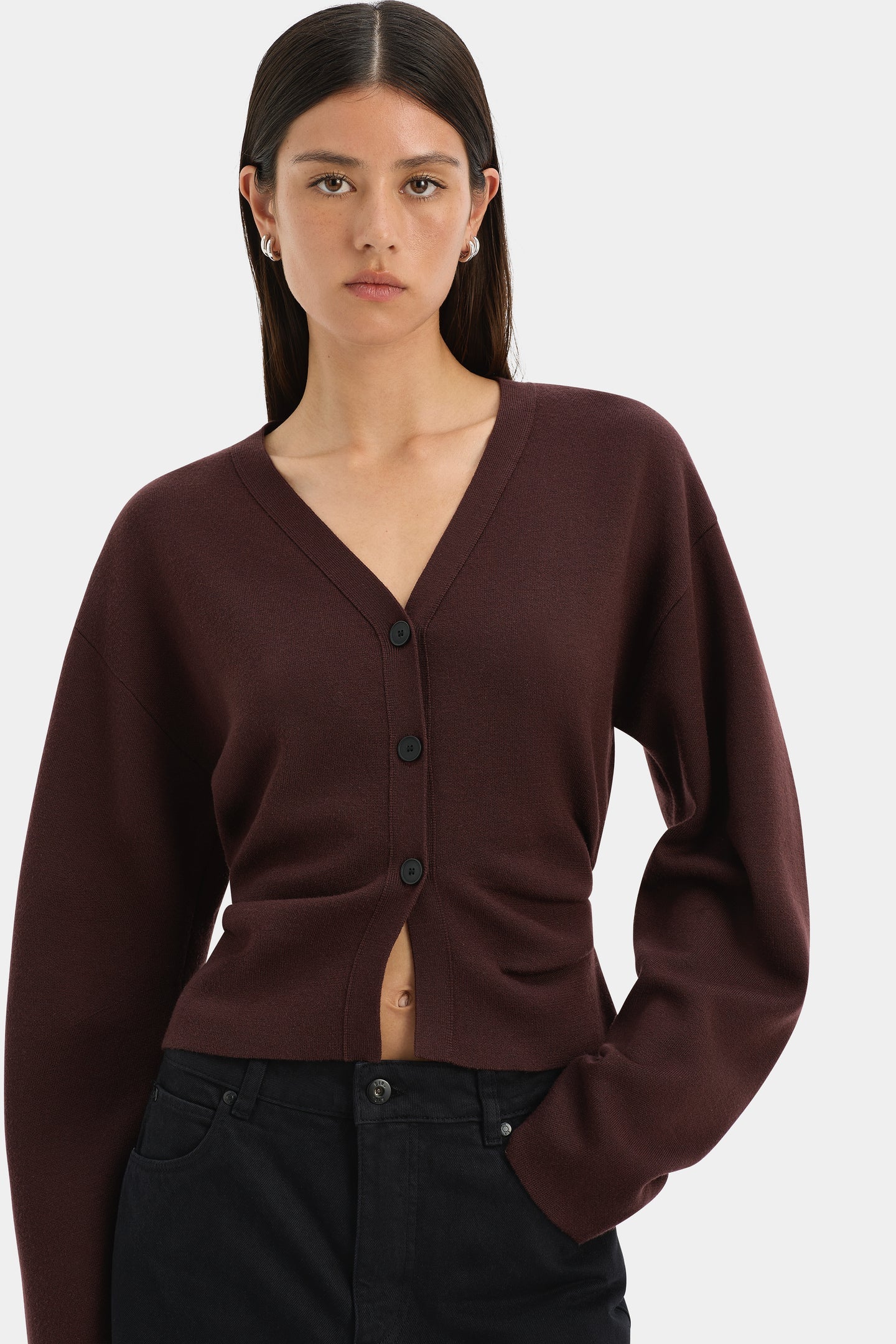 SIR AYANA GATHERED CARDIGAN IN PLUM | THE NEW TREND