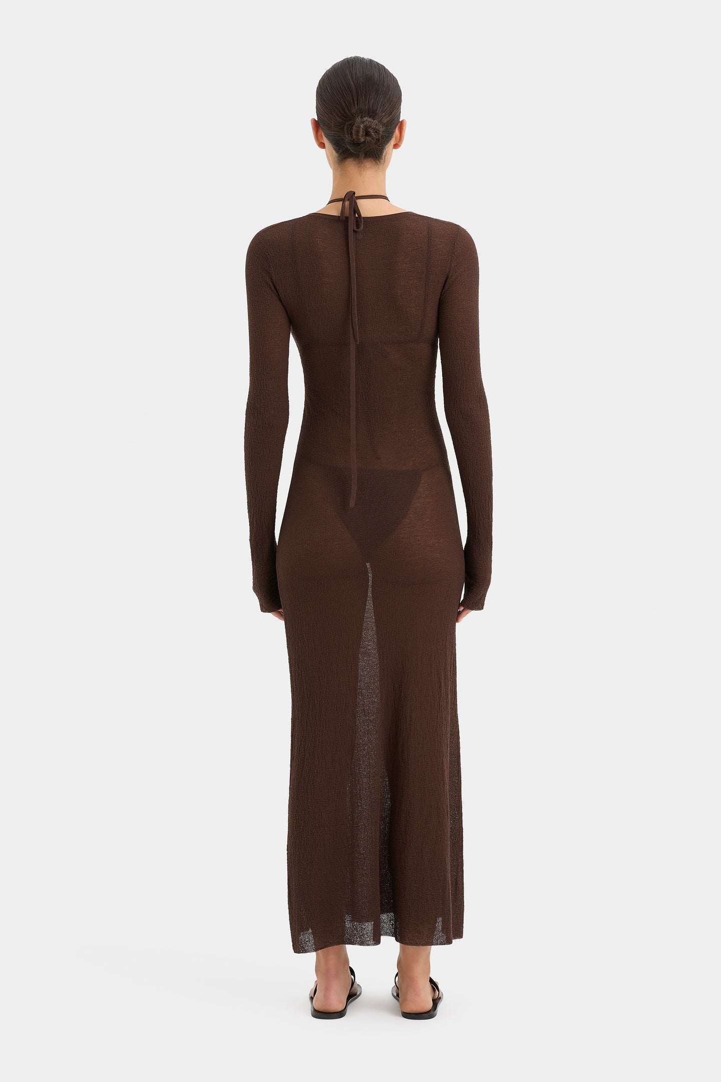 SIR Emmeline Halter Long Sleeve Dress in Chocolate available at The New Trend Australia.