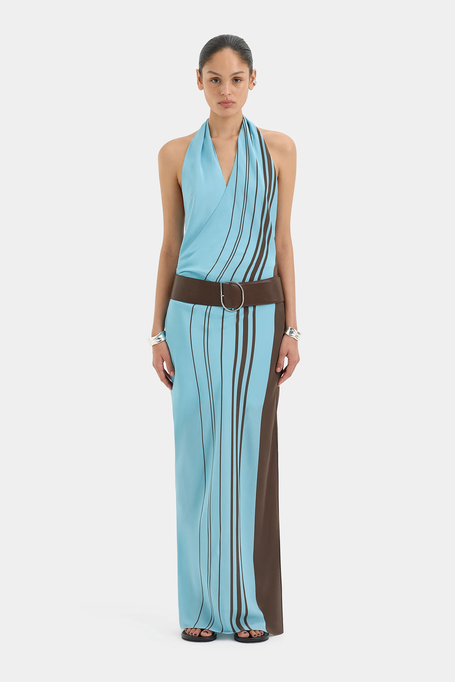 SIR RIOJA HALTER SCARF MAXI DRESS IN PACHA MINERAL STRIPE | THE NEW TREND 