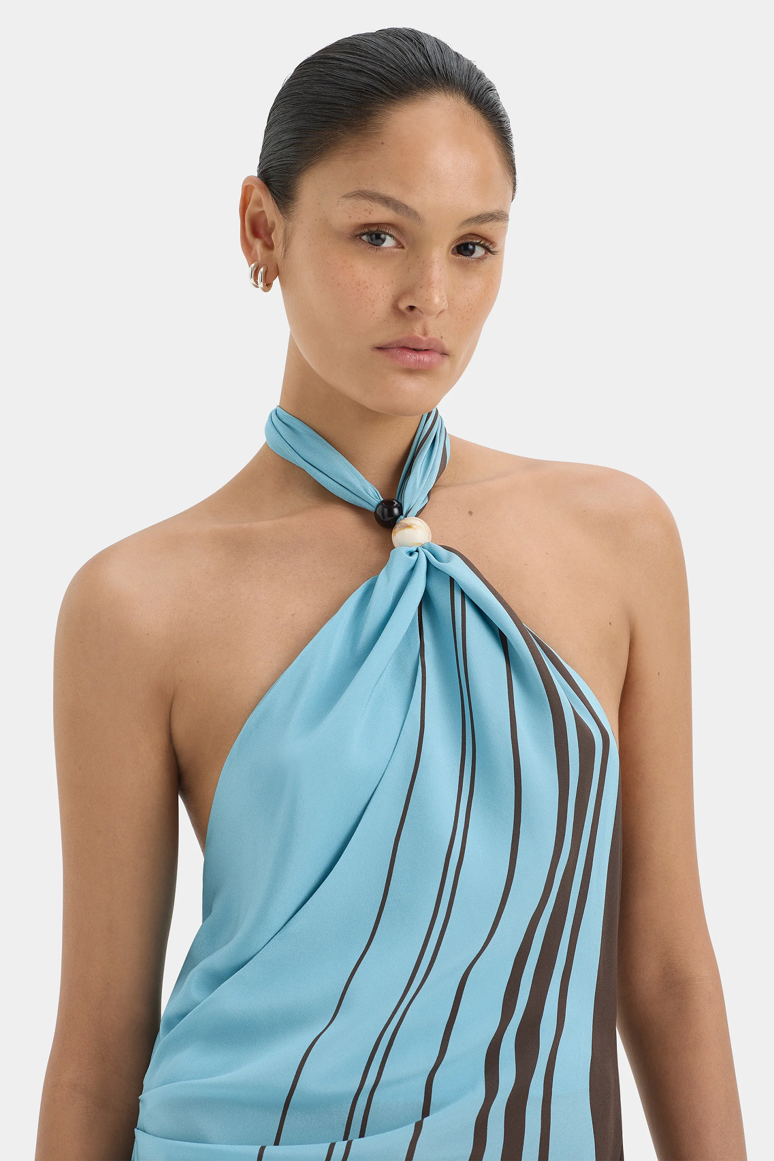 SIR RIOJA HALTER SCARF MAXI DRESS IN PACHA MINERAL STRIPE | THE NEW TREND 
