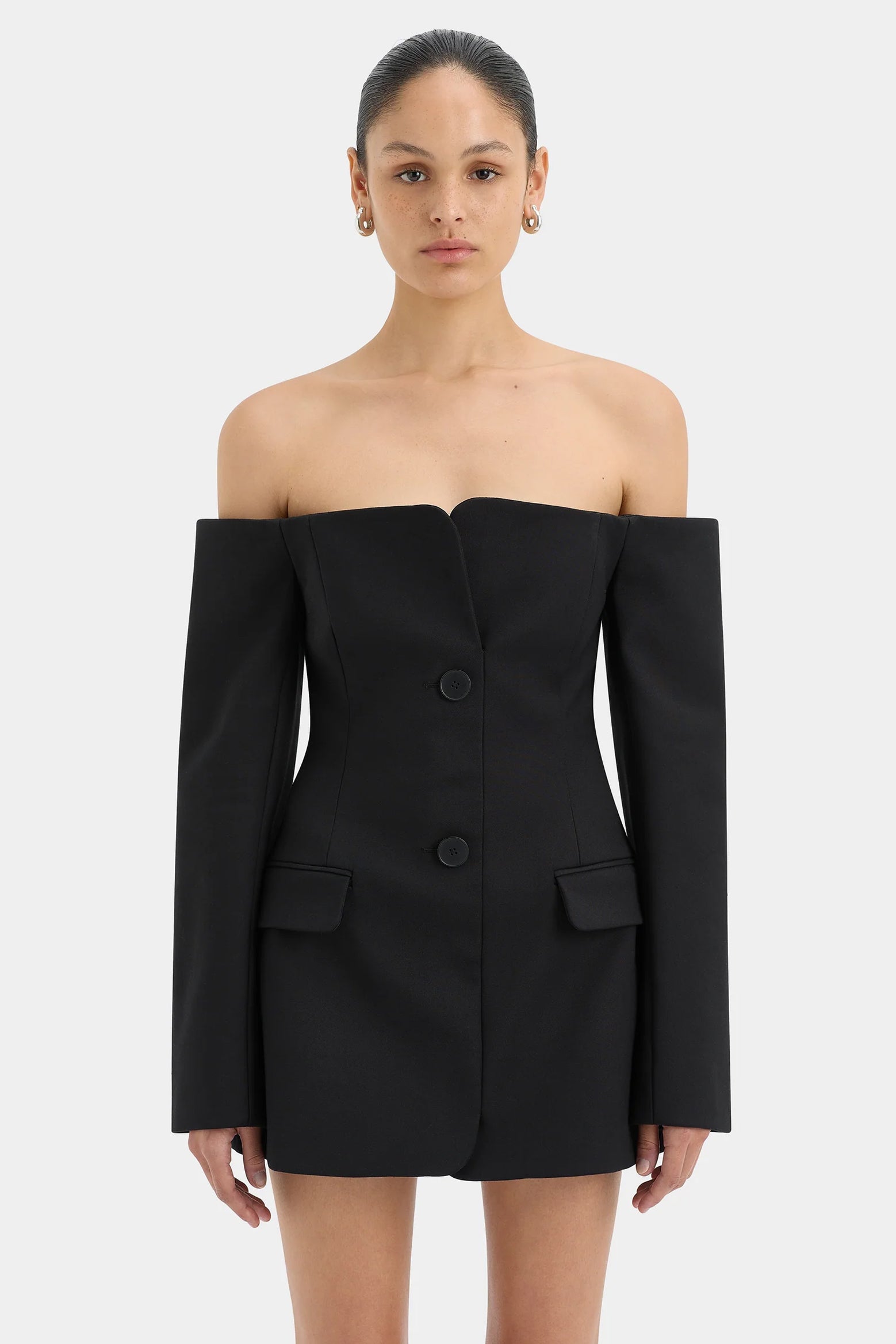 TAILORED MINI DRESS - Black