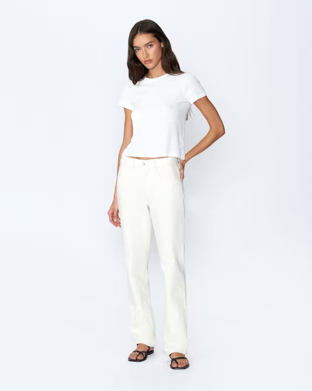 SLVRLAKE Sophie Mid Rise Straight Leg Jean Long in Cream available atThe New Trend