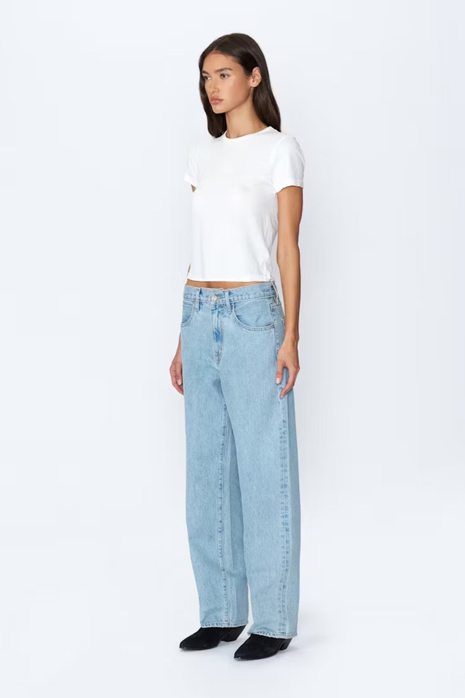 The SLVRLAKE Tess Low Rise Relaxed Curve Jean in Clear Skies available at The New Trend.