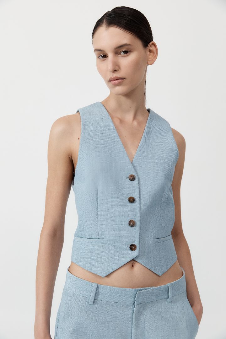 The ST. AGNI Carter Vest in Stone Blue from The New Trend.