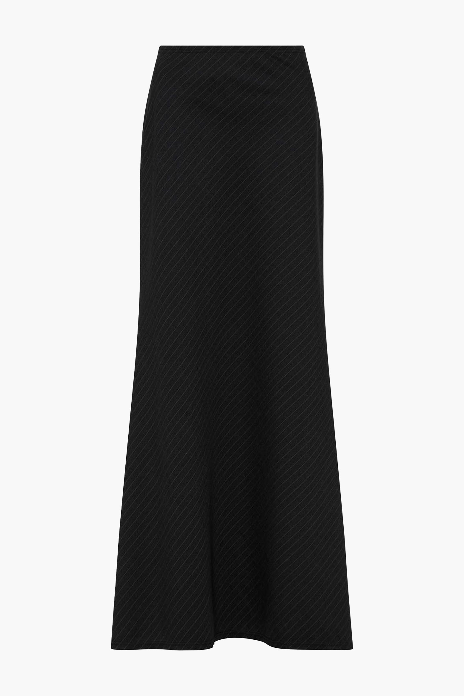 The ST. AGNI Pinstripe Maxi Skirt in Black from The New Trend.