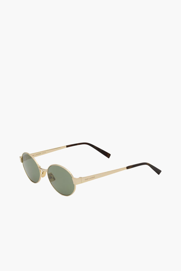 SAINT LAURENT Round Metal Frame Sunglasses in Light Gold and Green