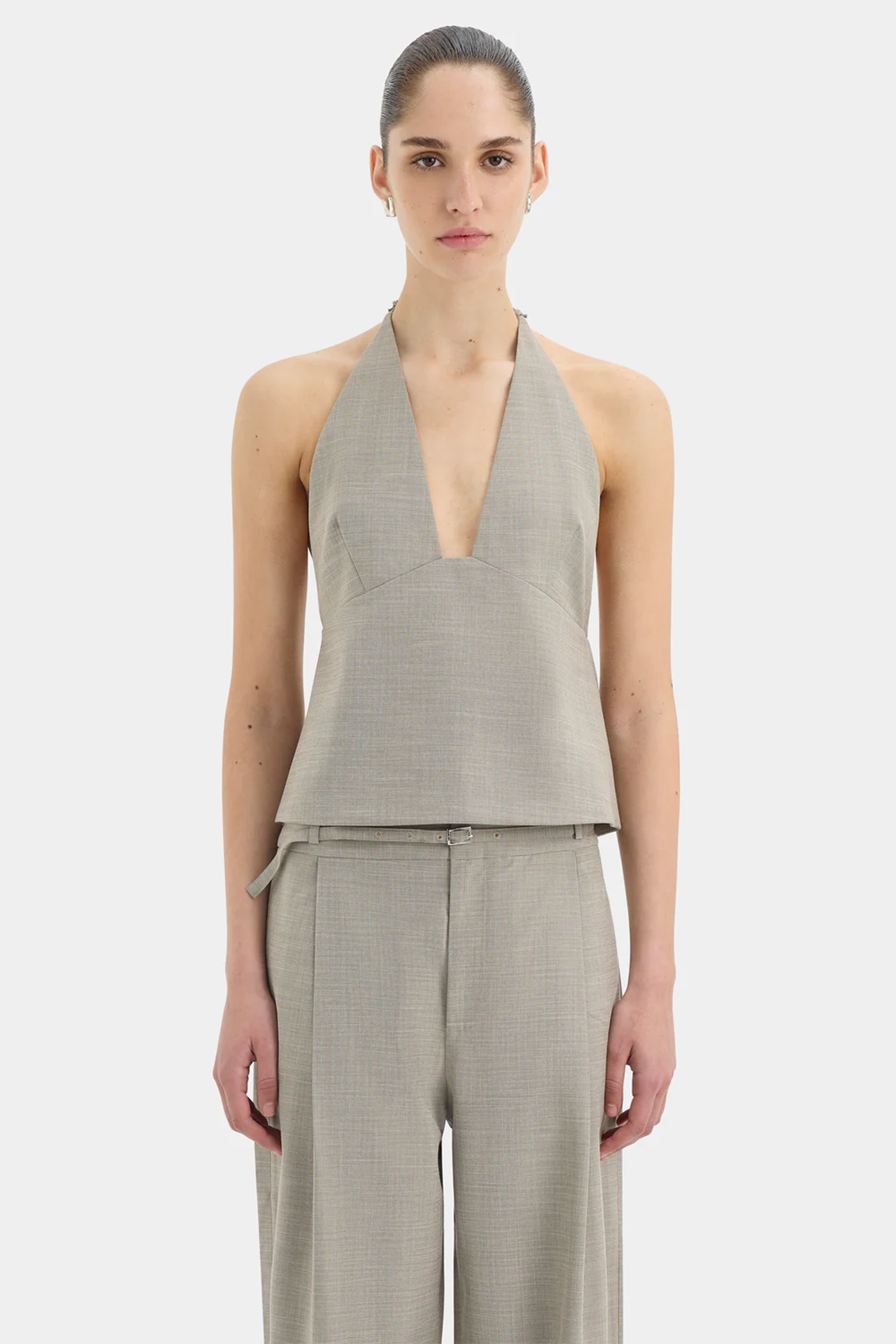 トップス S clip halter tops flare gray Grey Halter Neck Top Supersoft | Ally Fashion