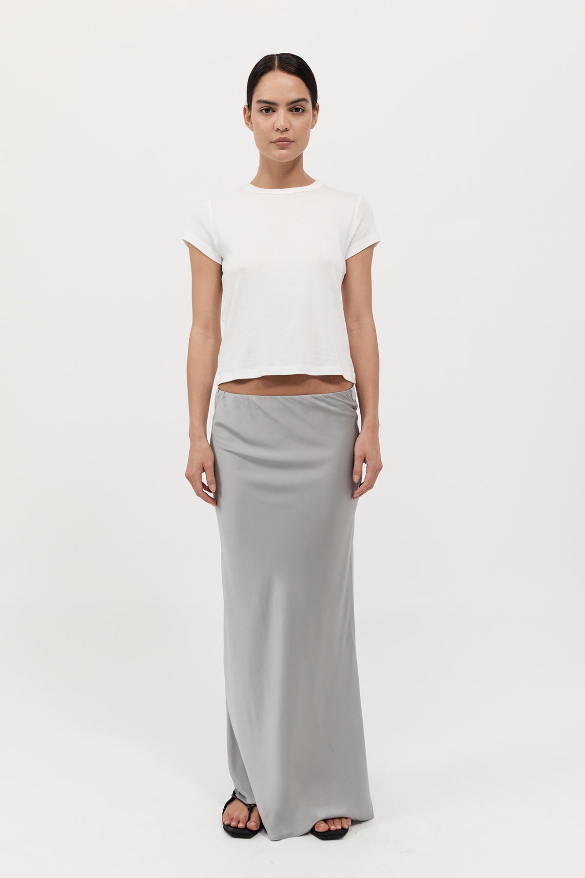 The St Agni Bias Slip Skirt in Silver available at The New Trend Australia