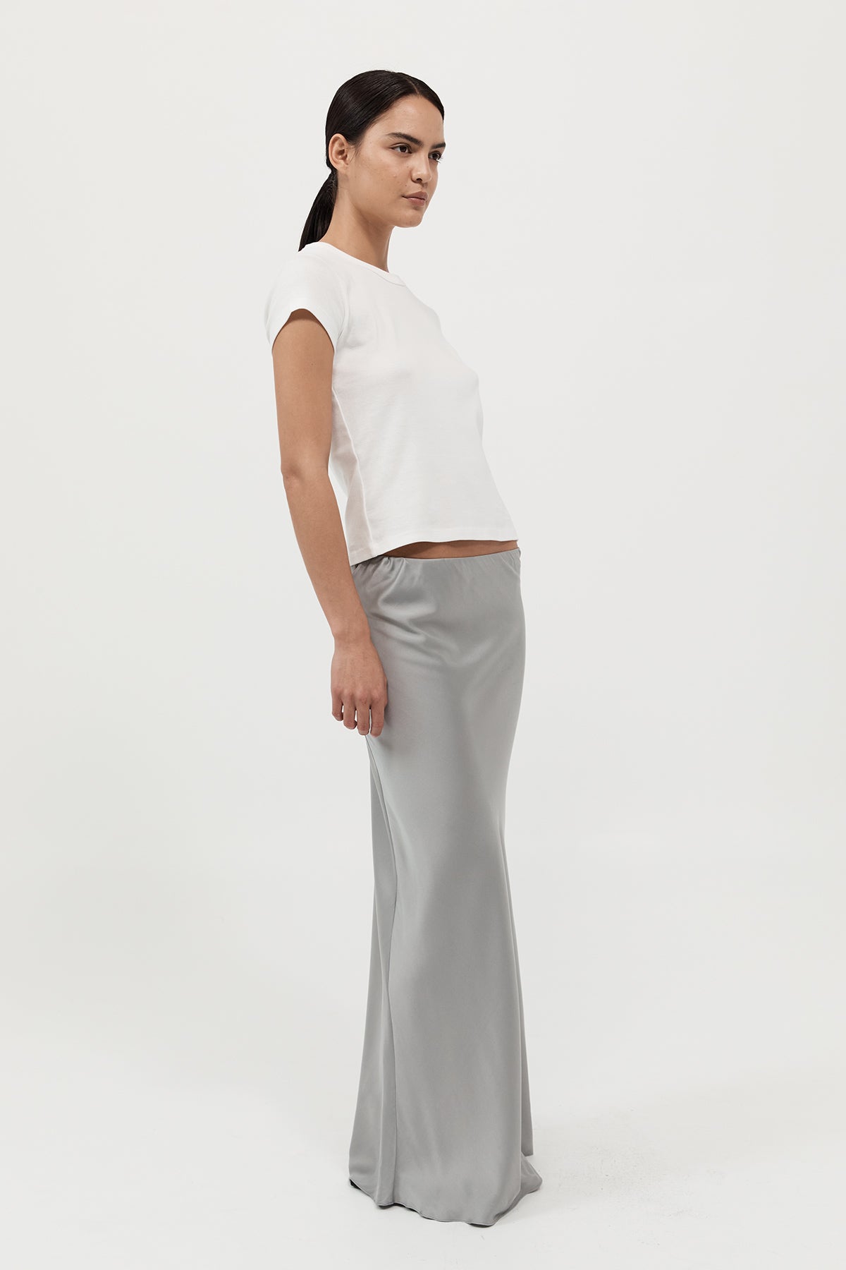 The St Agni Bias Slip Skirt in Silver available at The New Trend Australia