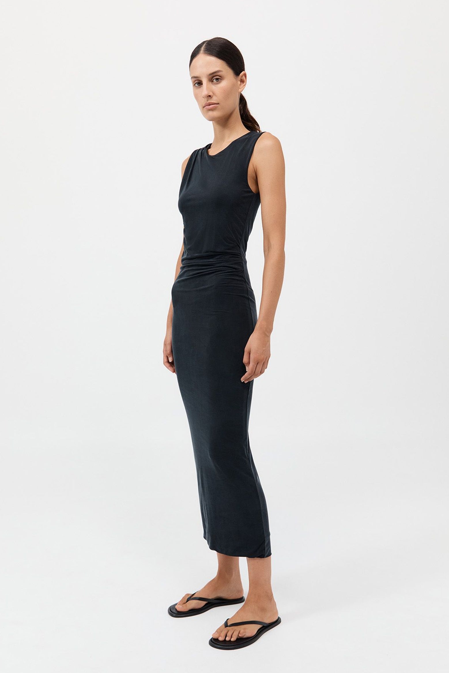 The St Agni Cupro Jersey Drape Dress in Black available at The New Trend Australia