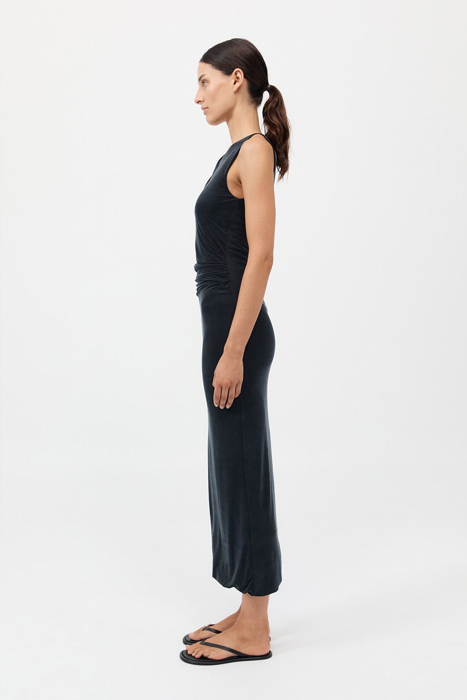 The St Agni Cupro Jersey Drape Dress in Black available at The New Trend Australia