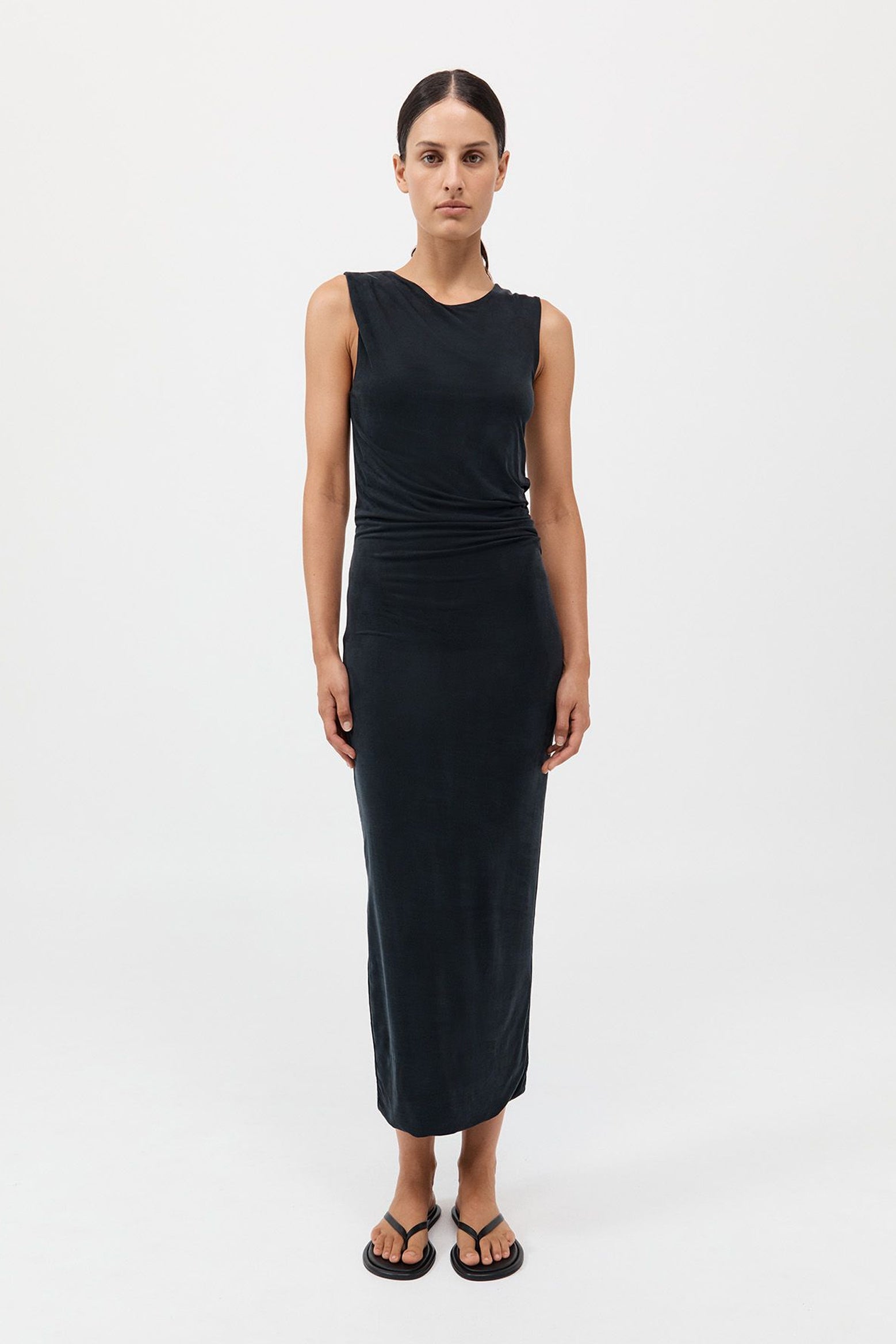 The St Agni Cupro Jersey Drape Dress in Black available at The New Trend Australia