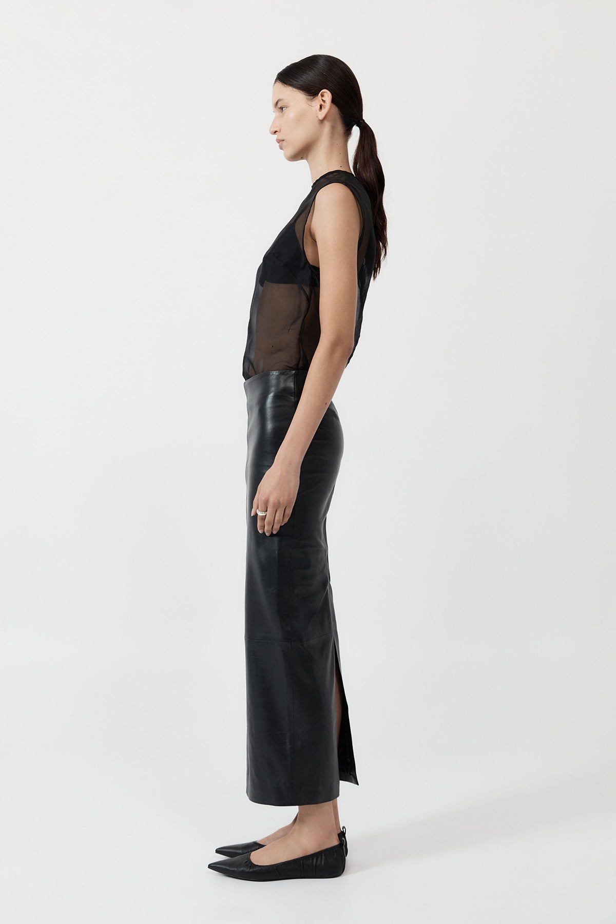 The St Agni Leather Column Skirt in Black available at The New Trend Australia