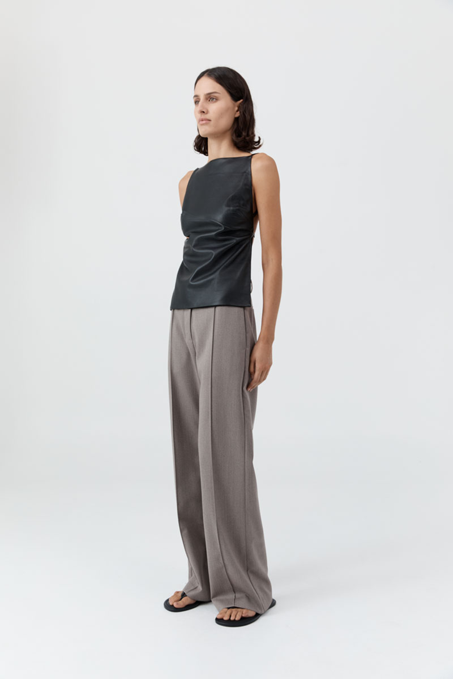 ST. AGNI LEATHER SQUARE NECK TOP IN BLACK | THE NEW TREND