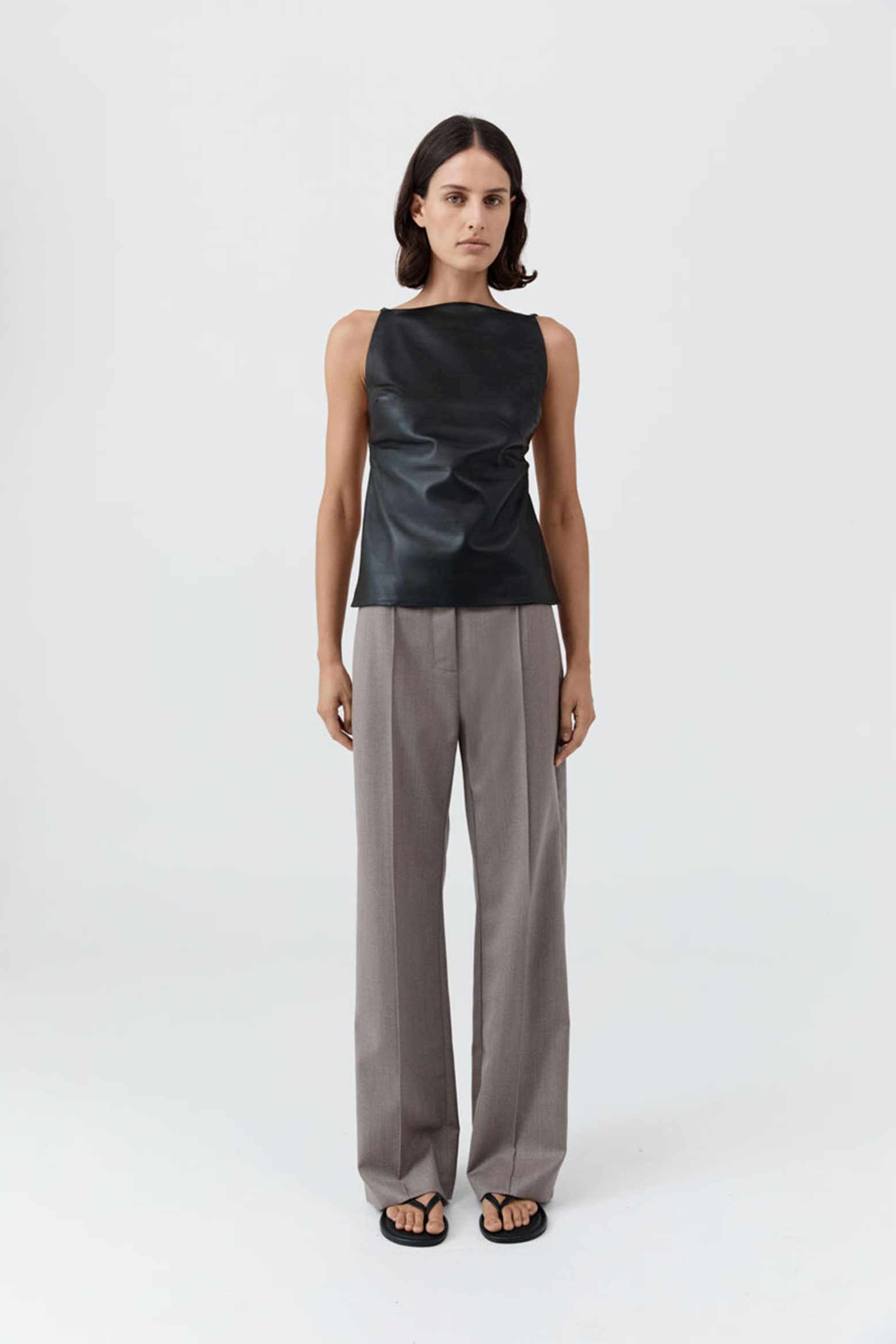ST. AGNI LEATHER SQUARE NECK TOP IN BLACK | THE NEW TREND