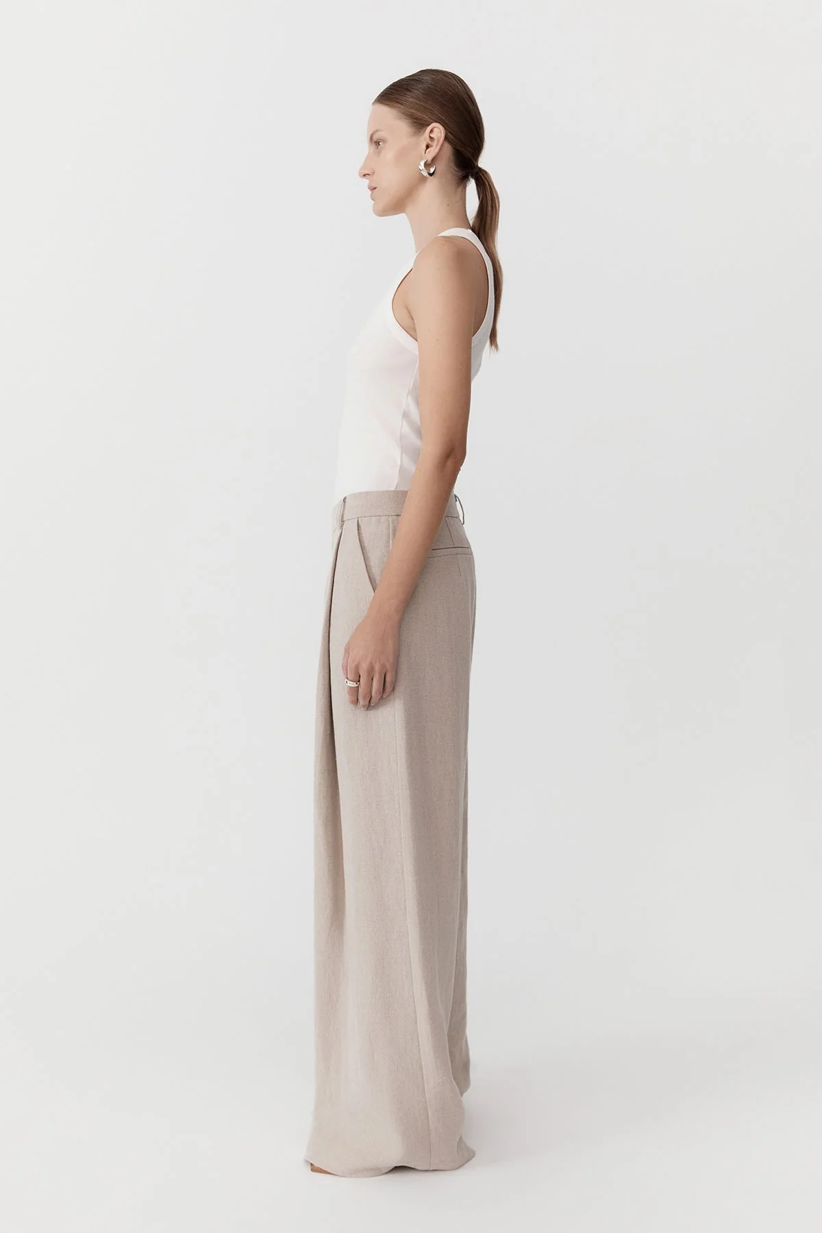 St Agni Linen Overlap Trouser in Natural available at The New Trend Australia.