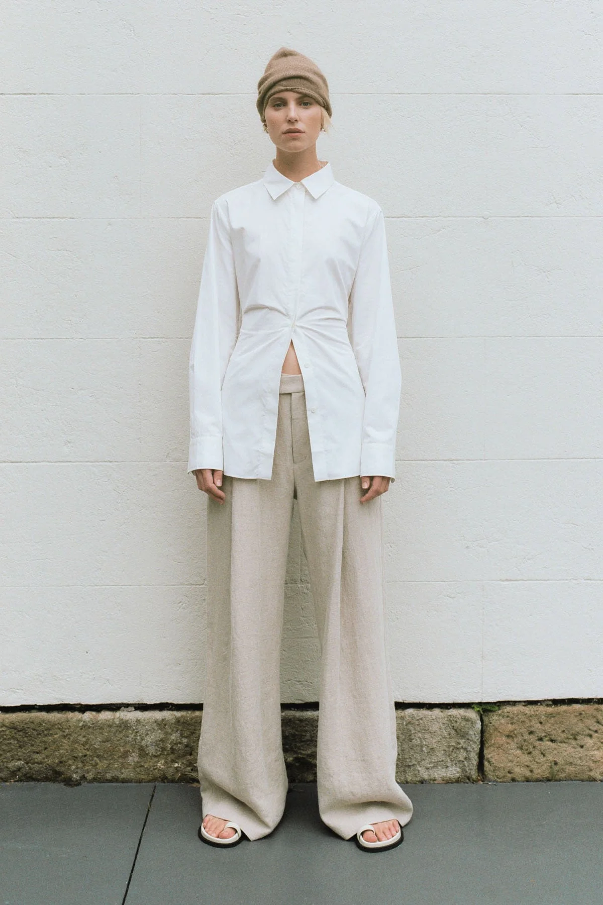 St Agni Linen Overlap Trouser in Natural available at The New Trend Australia.