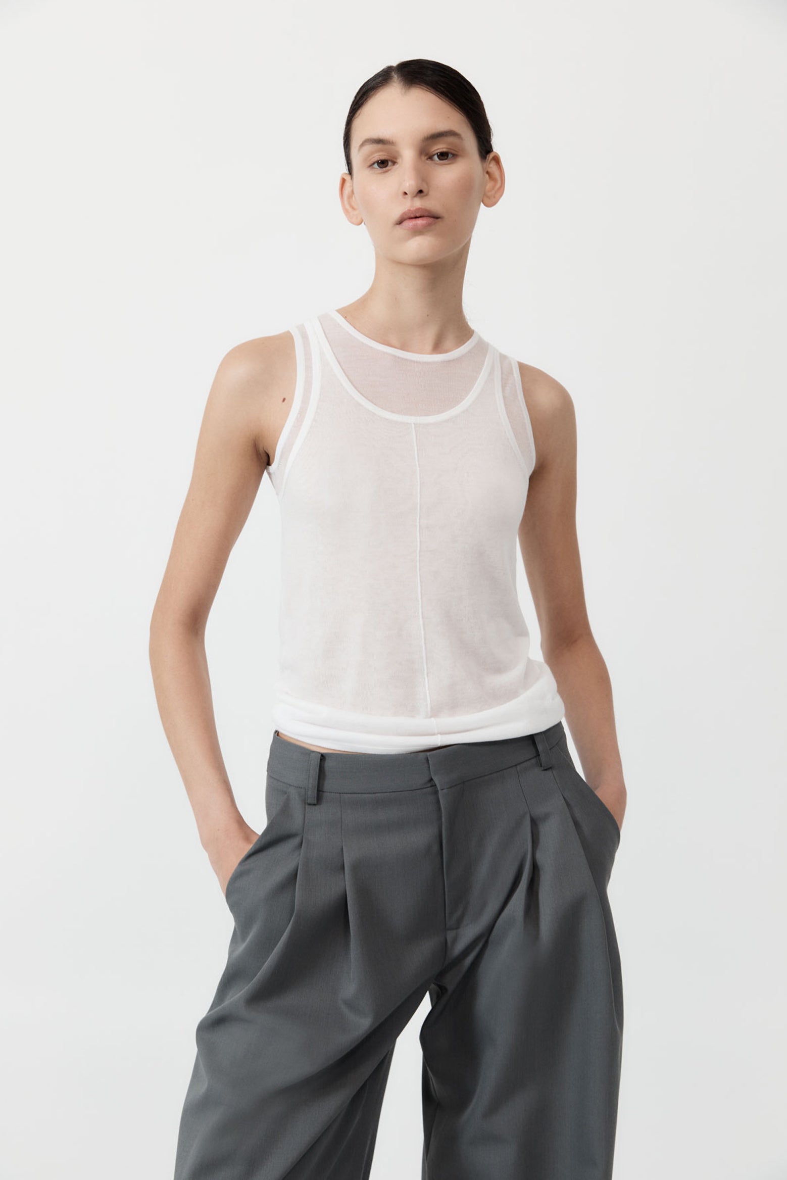 St Agni Semi Sheer Double Layered Tank in White available at The New Trend Australia.
