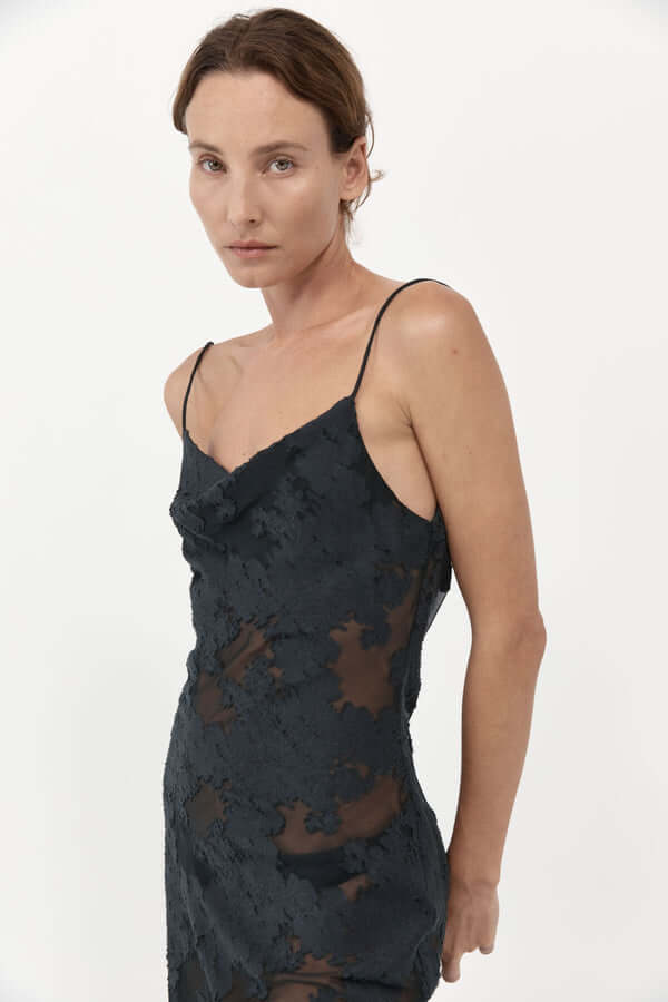 St Agni Semi Sheer Floral Dress in Black available at TNT The New Trend Australia.