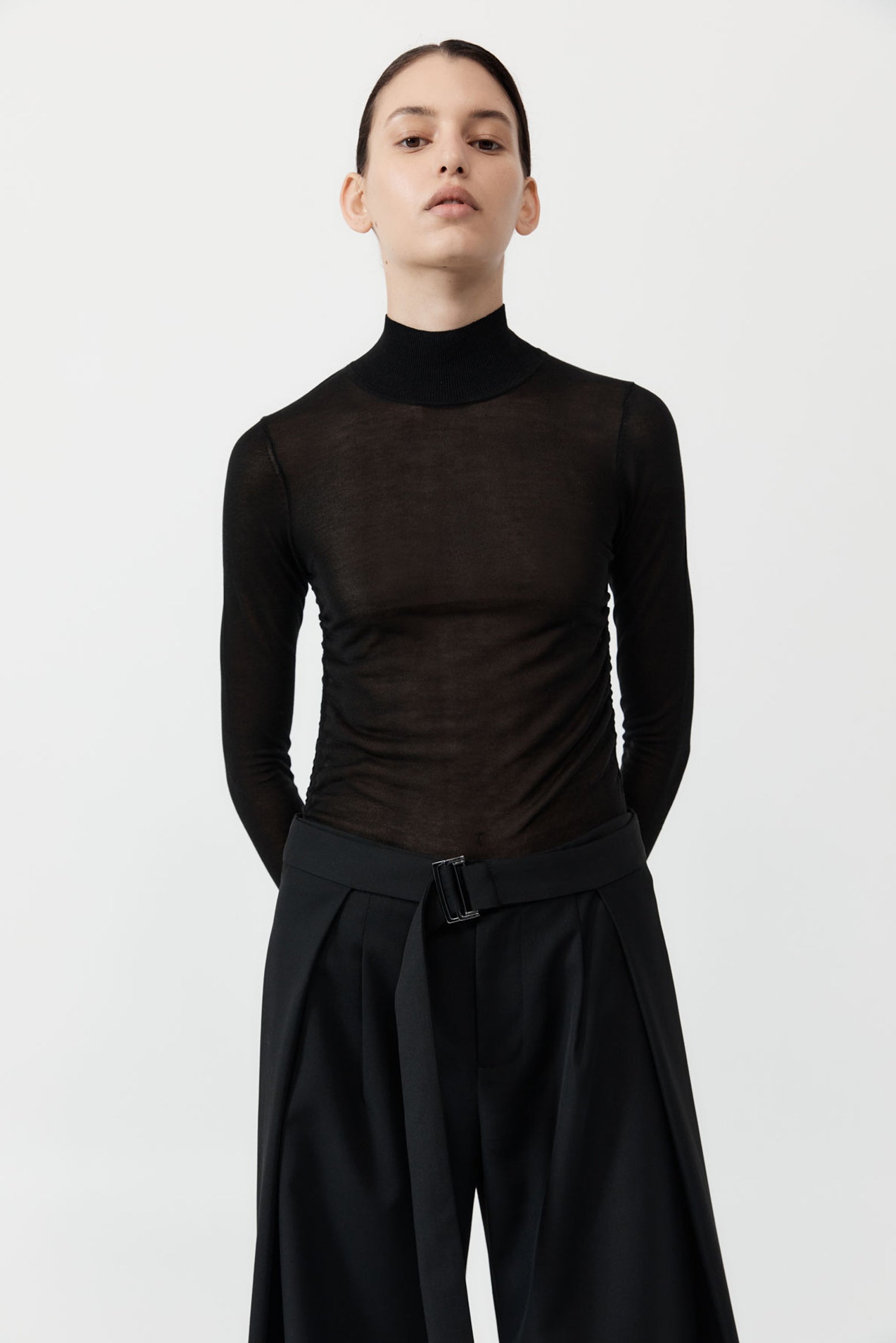 St Agni Sheer Ruched Top in Black available at The New Trend Australia.