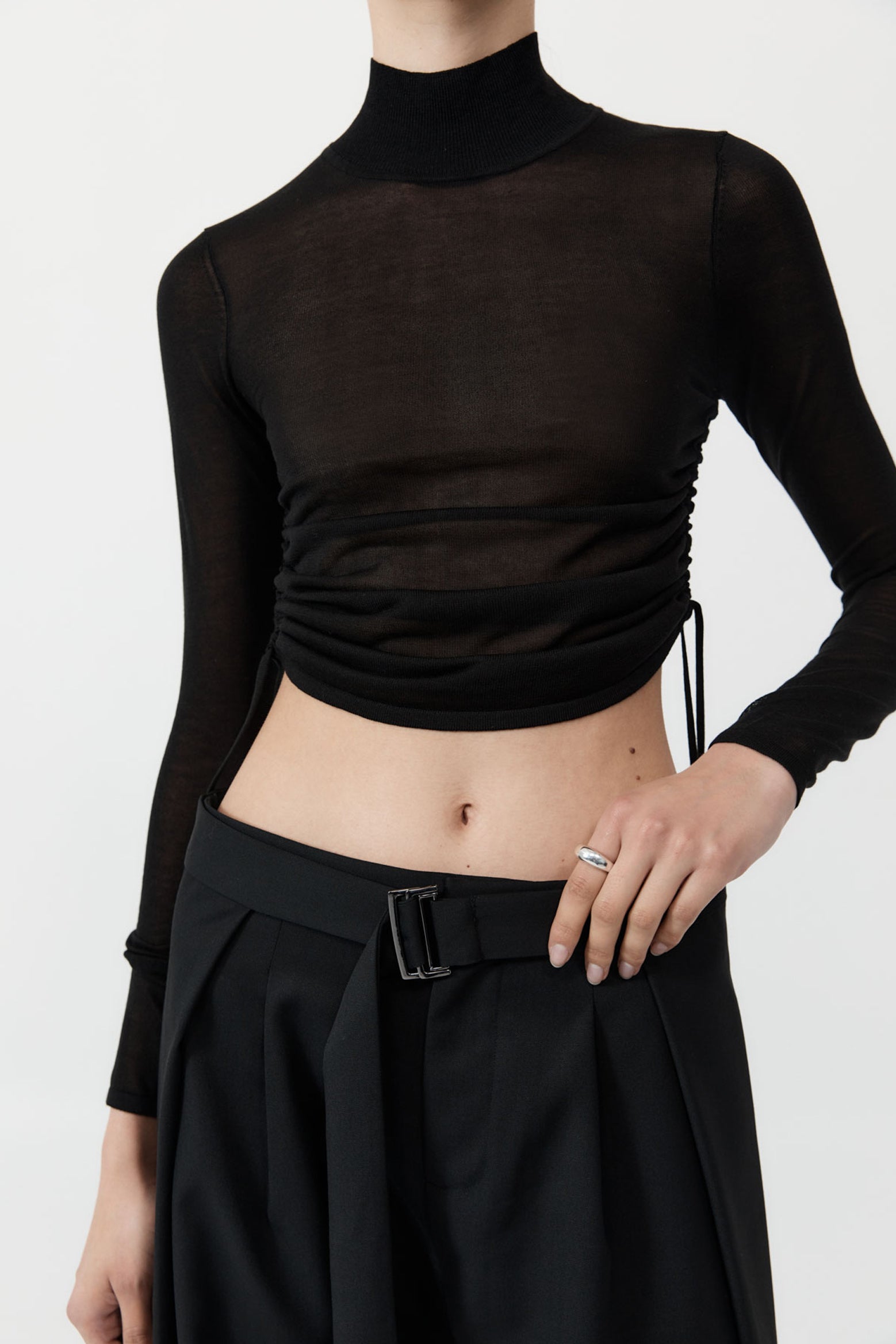 St Agni Sheer Ruched Top in Black available at The New Trend Australia.
