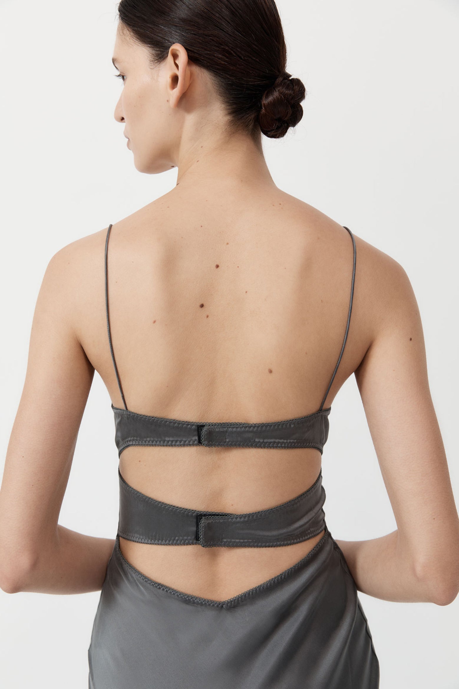 St Agni Soft Silk Bra Bias Slip Dress in Pewter Grey available at The New Trend Australia.