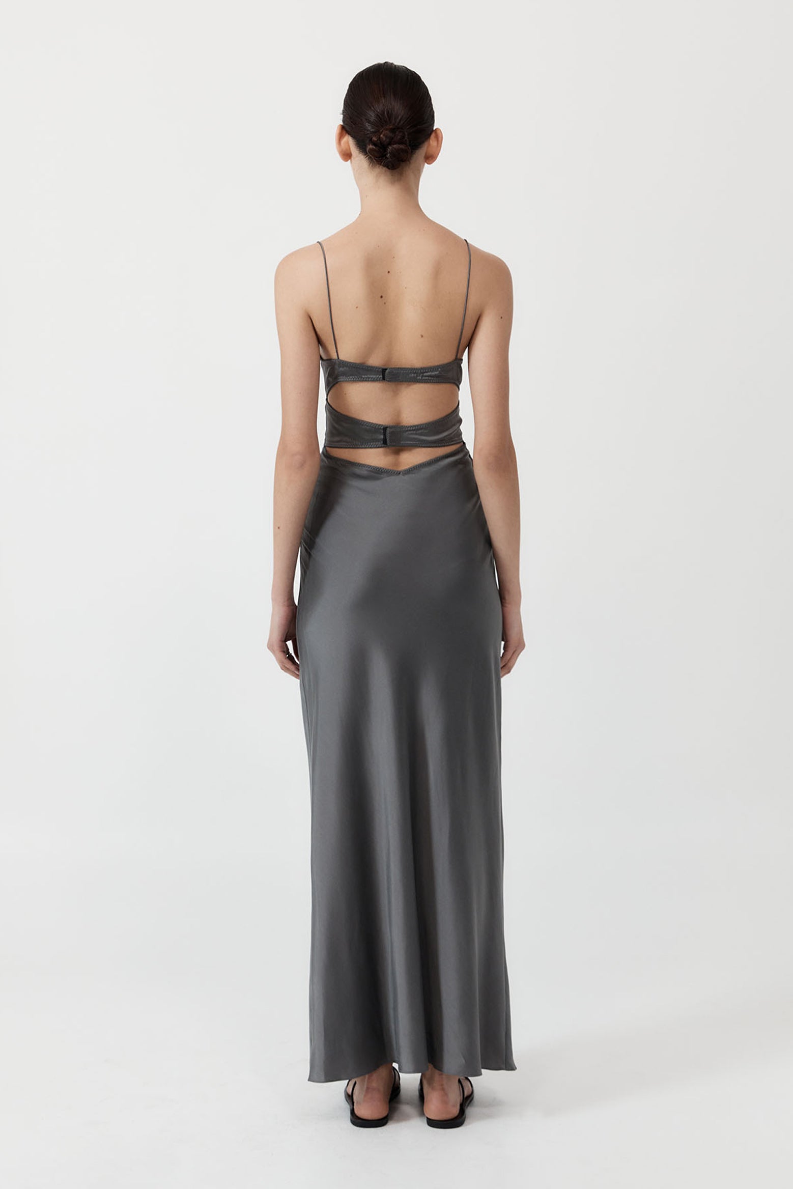 St Agni Soft Silk Bra Bias Slip Dress in Pewter Grey available at The New Trend Australia.