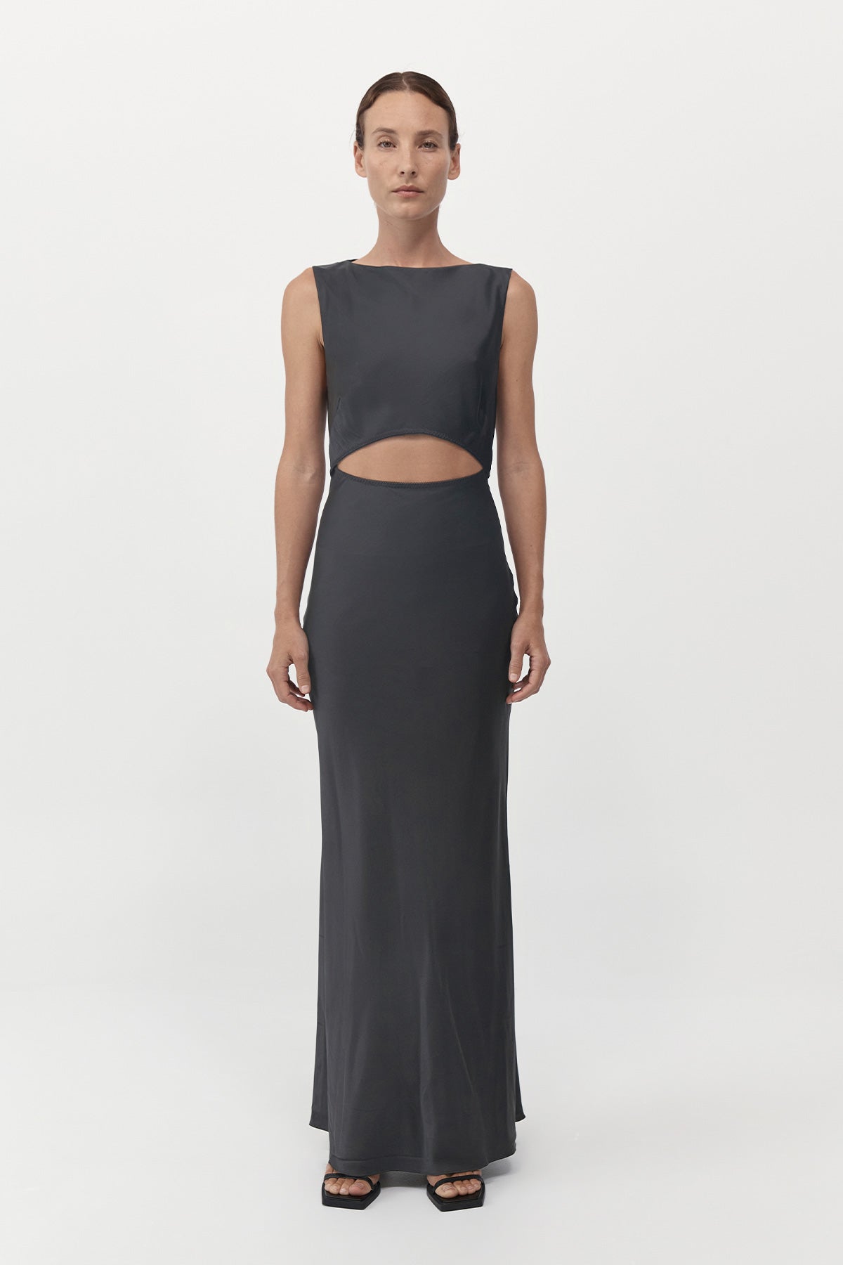 St Agni Soft Silk Cut Out Dress in Washed Black available at TNT The New Trend Australia