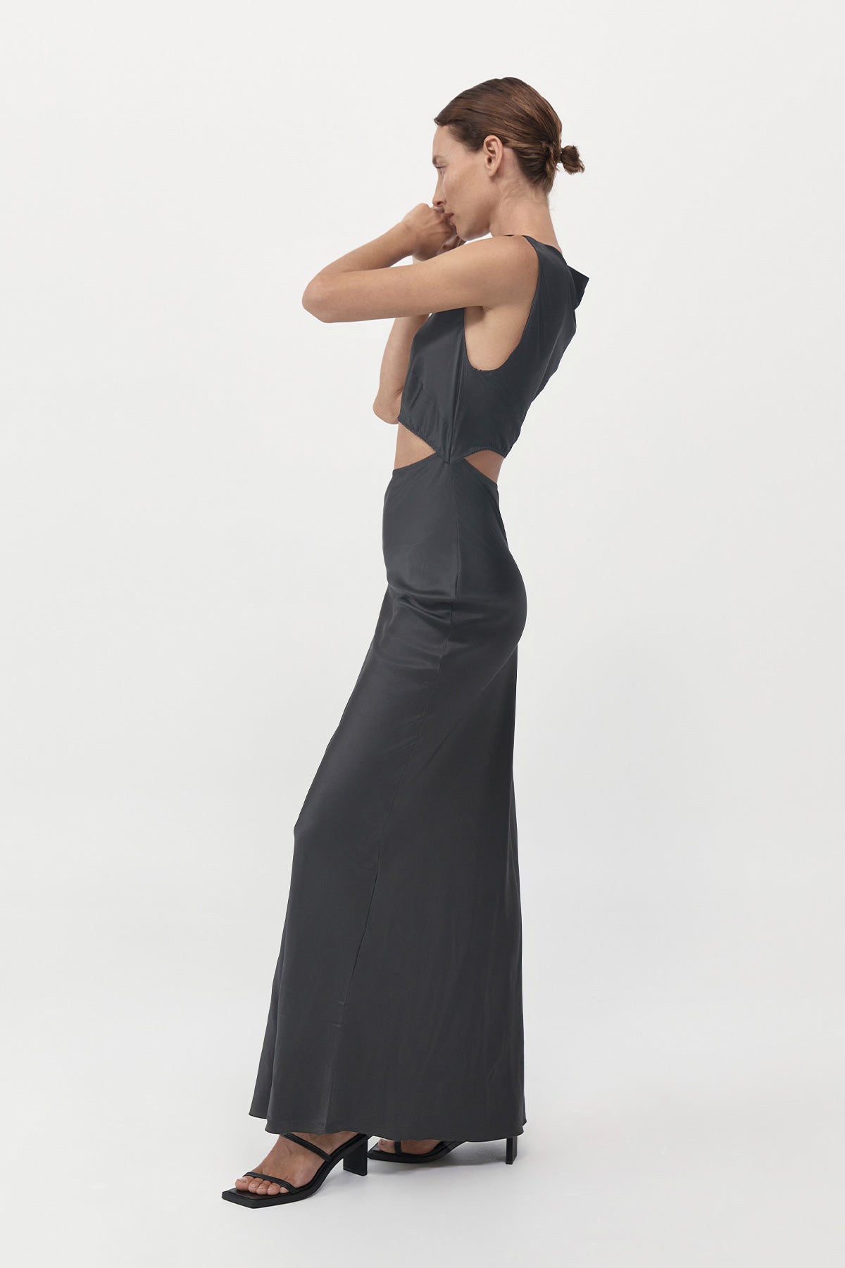 St Agni Soft Silk Cut Out Dress in Washed Black available at TNT The New Trend Australia
