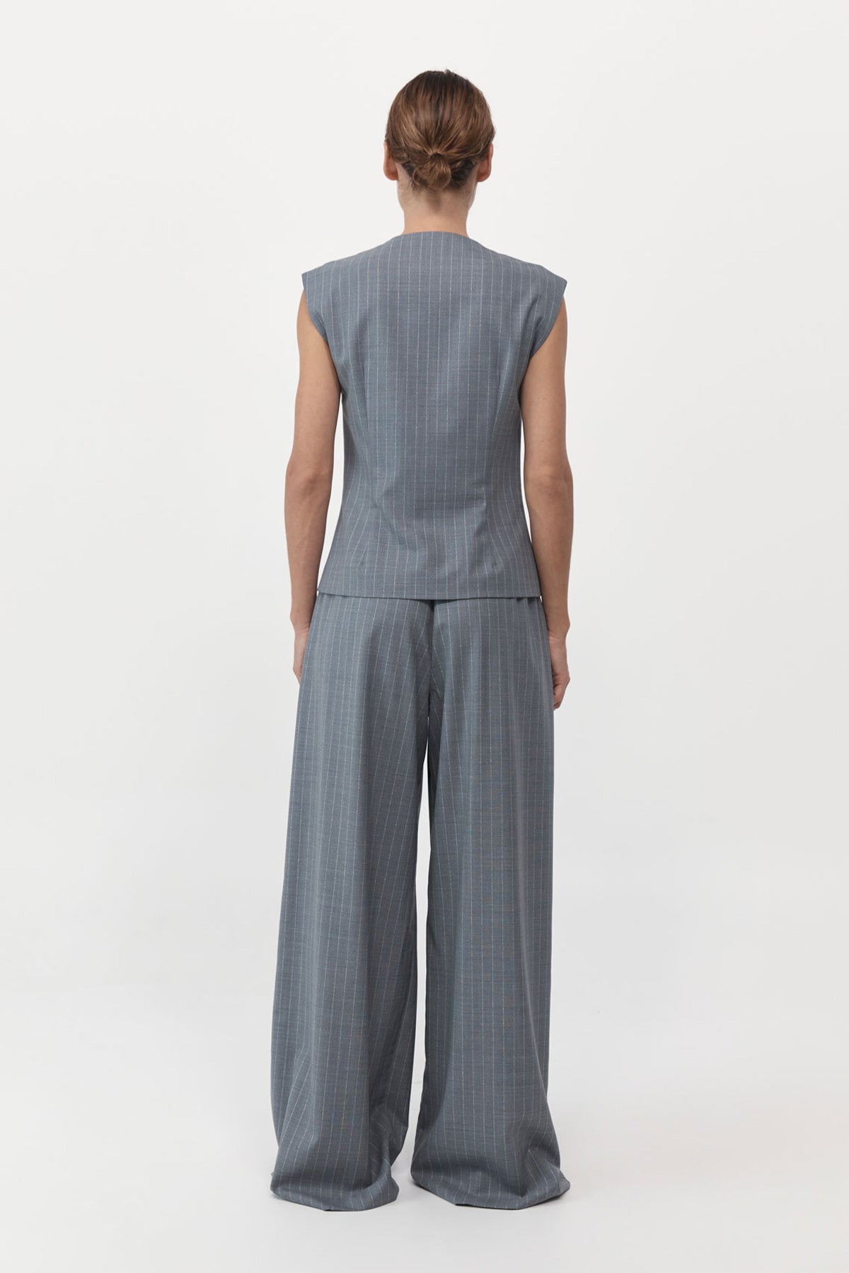 St Agni Wool Vest in Chalk Stripe available at TNT The New Trend Australia