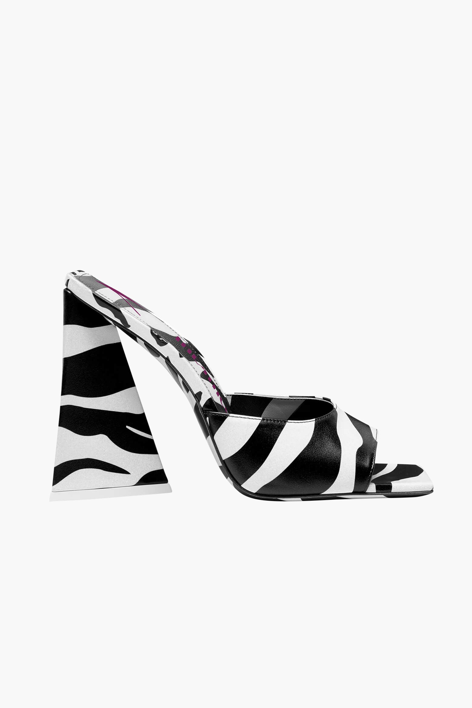 The Attico Devon Mule in White and Black Zebra Print available at The New Trend