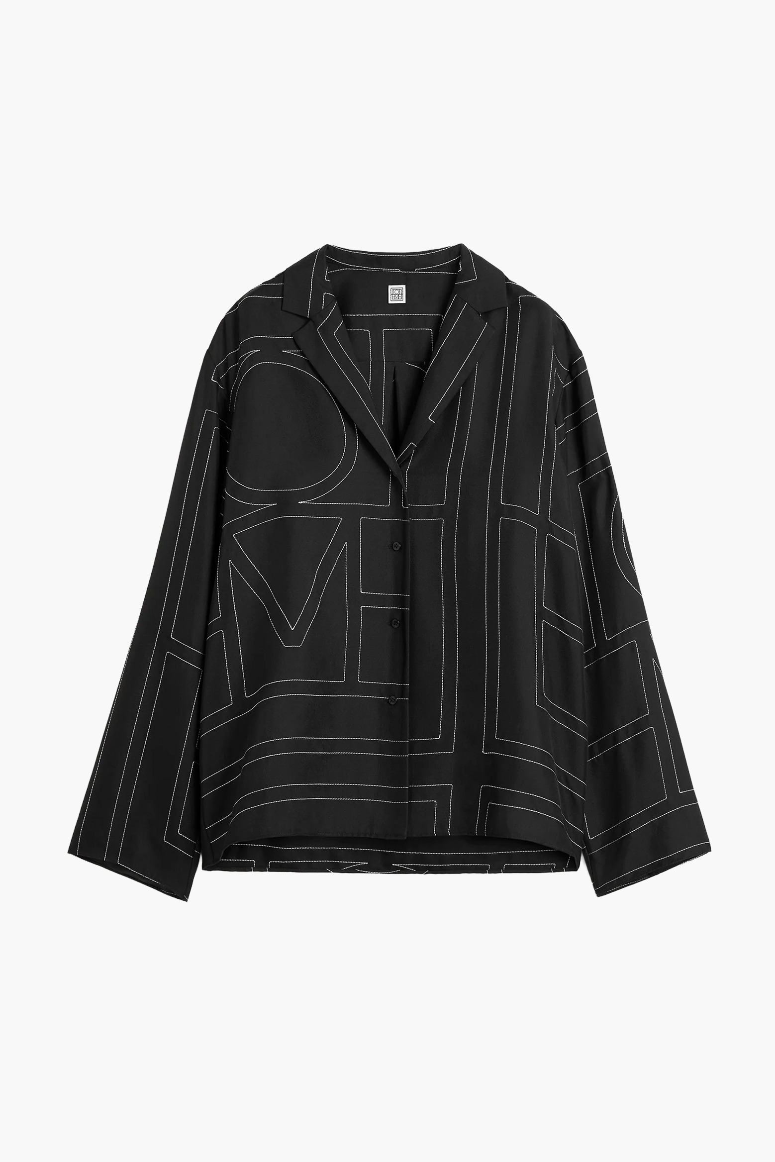 TOTEME MONOGRAM SILK PJ TOP IN BLACK | THE NEW TREND